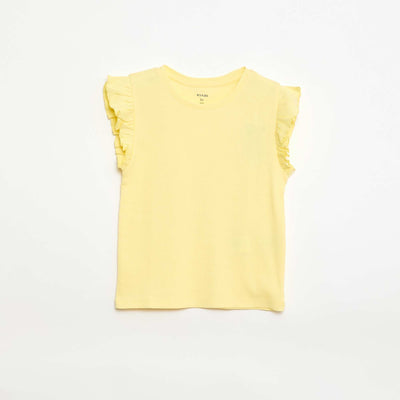 Camiseta de canalé con mangas con volantes AMARILLO