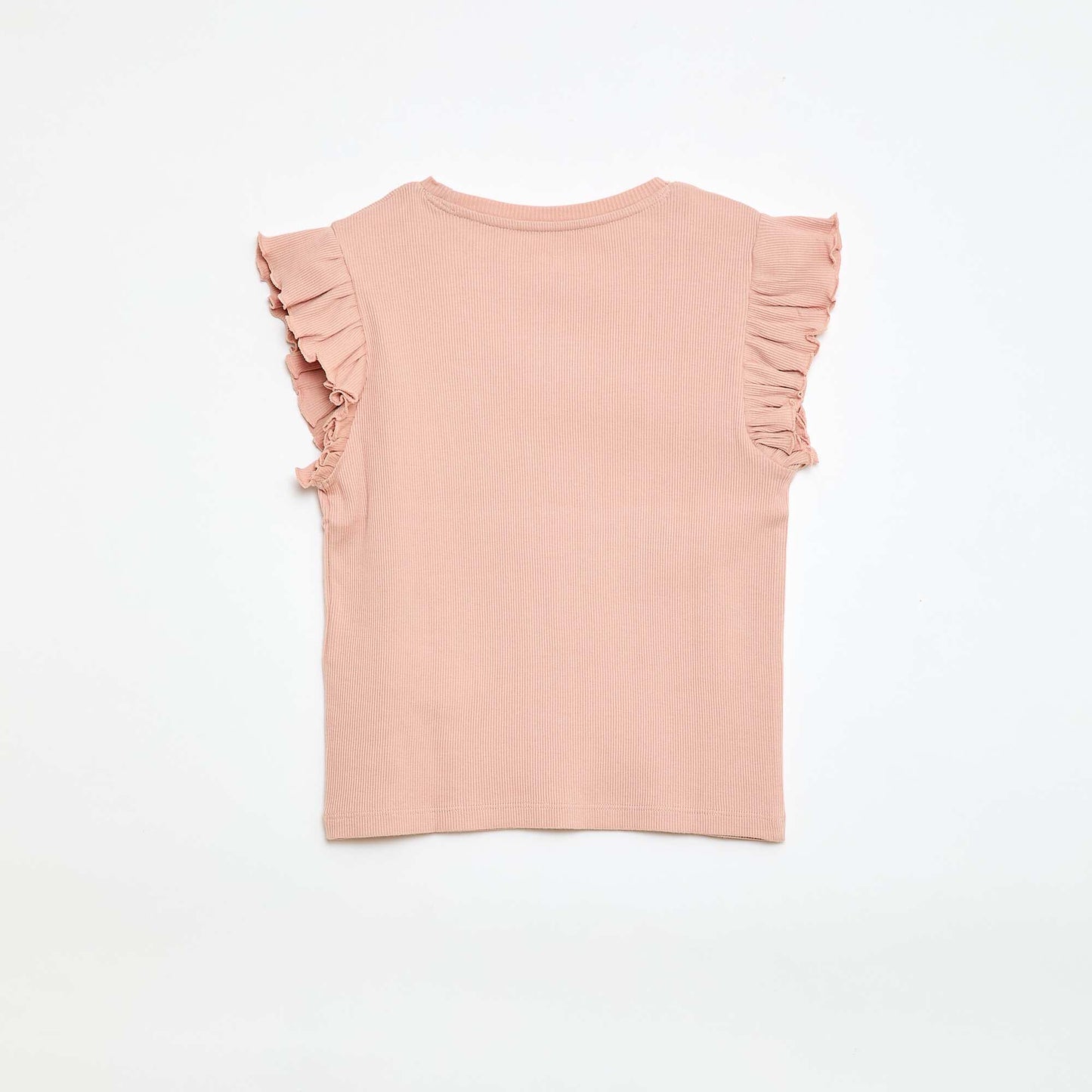 Camiseta de canalé con mangas con volantes ROSA