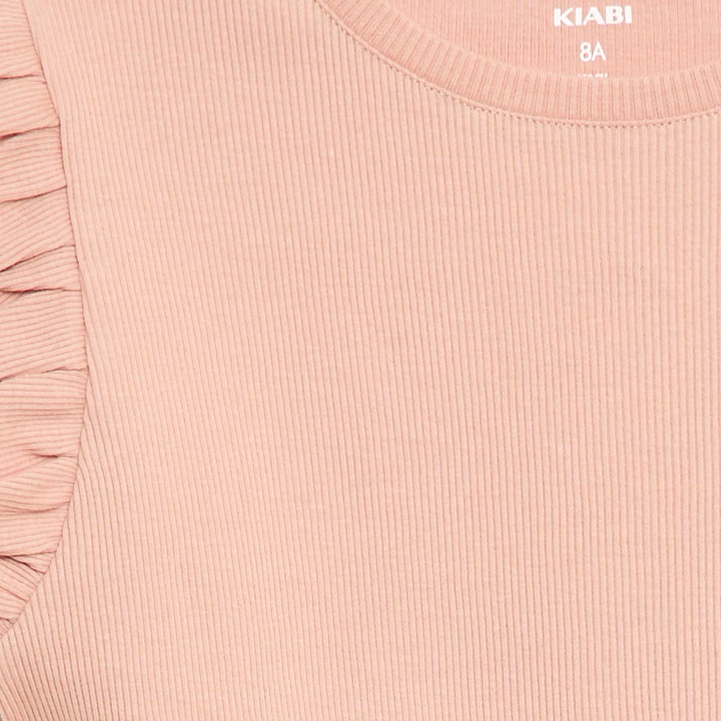 Camiseta de canalé con mangas con volantes ROSA