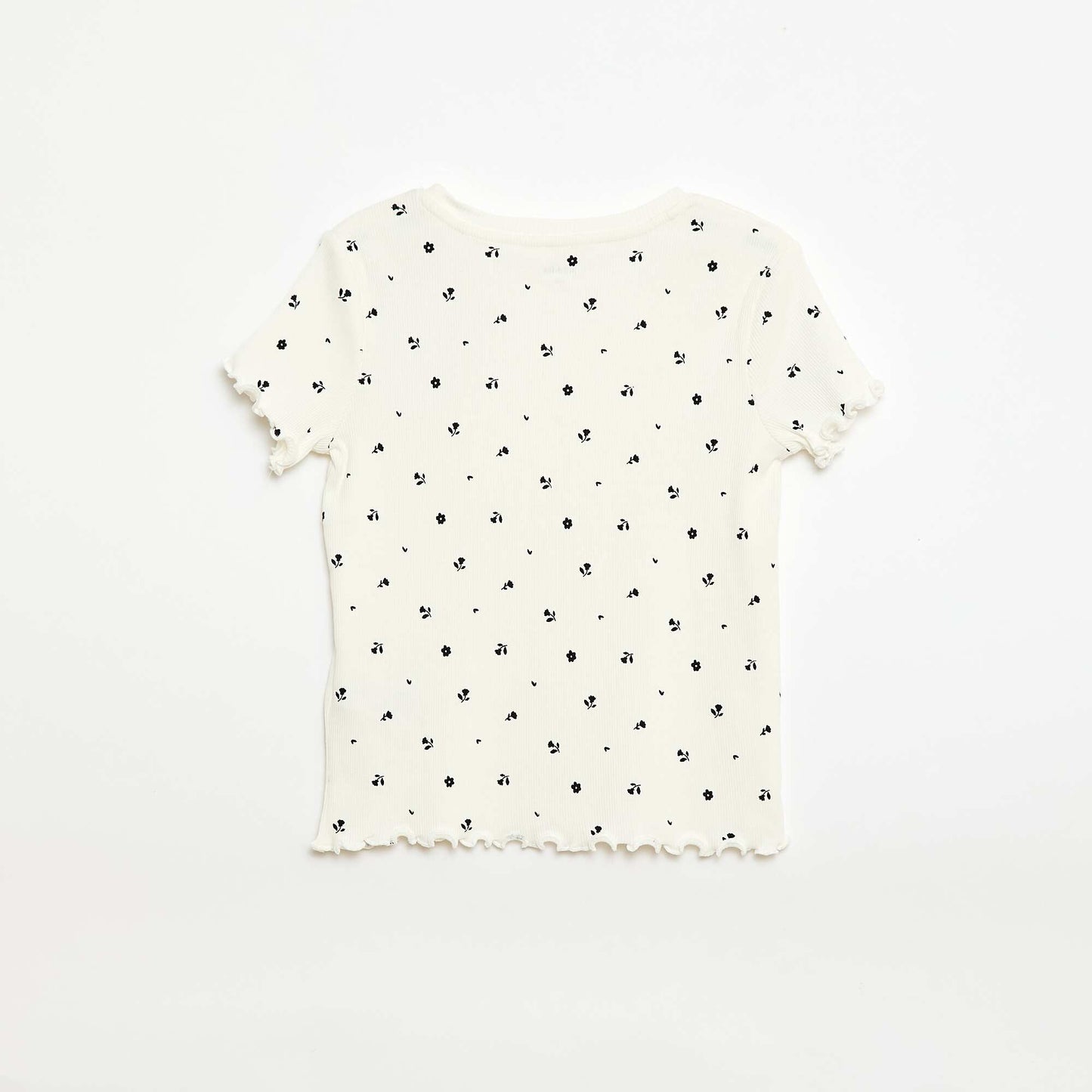 Camiseta de canalé con mangas cortas con volantes BEIGE