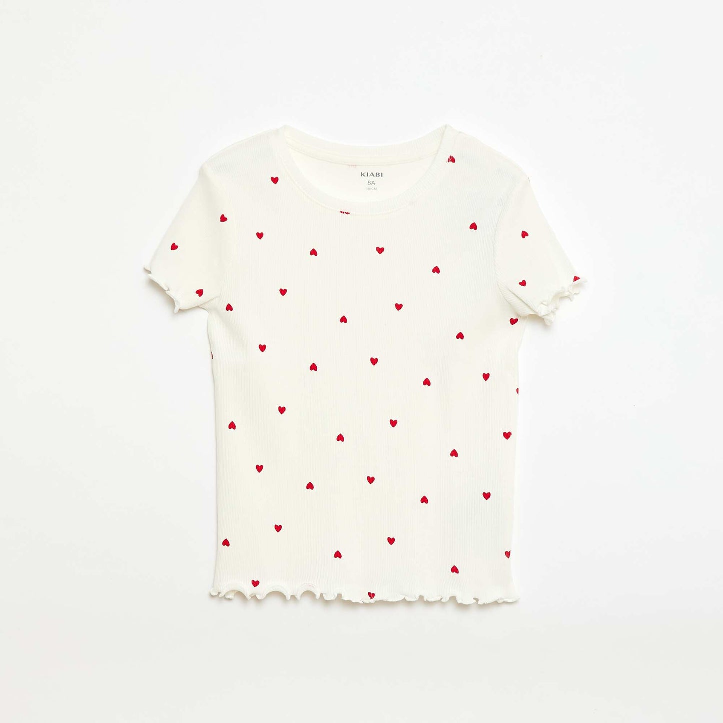 Camiseta de canalé con mangas cortas con volantes BLANCO