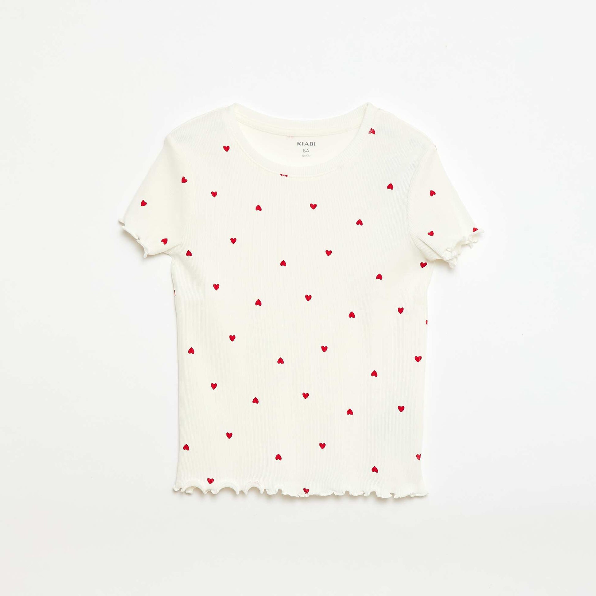 Camiseta de canalé con mangas cortas con volantes BLANCO