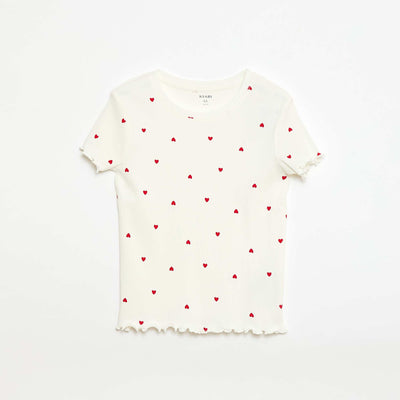 Camiseta de canalé con mangas cortas con volantes BLANCO