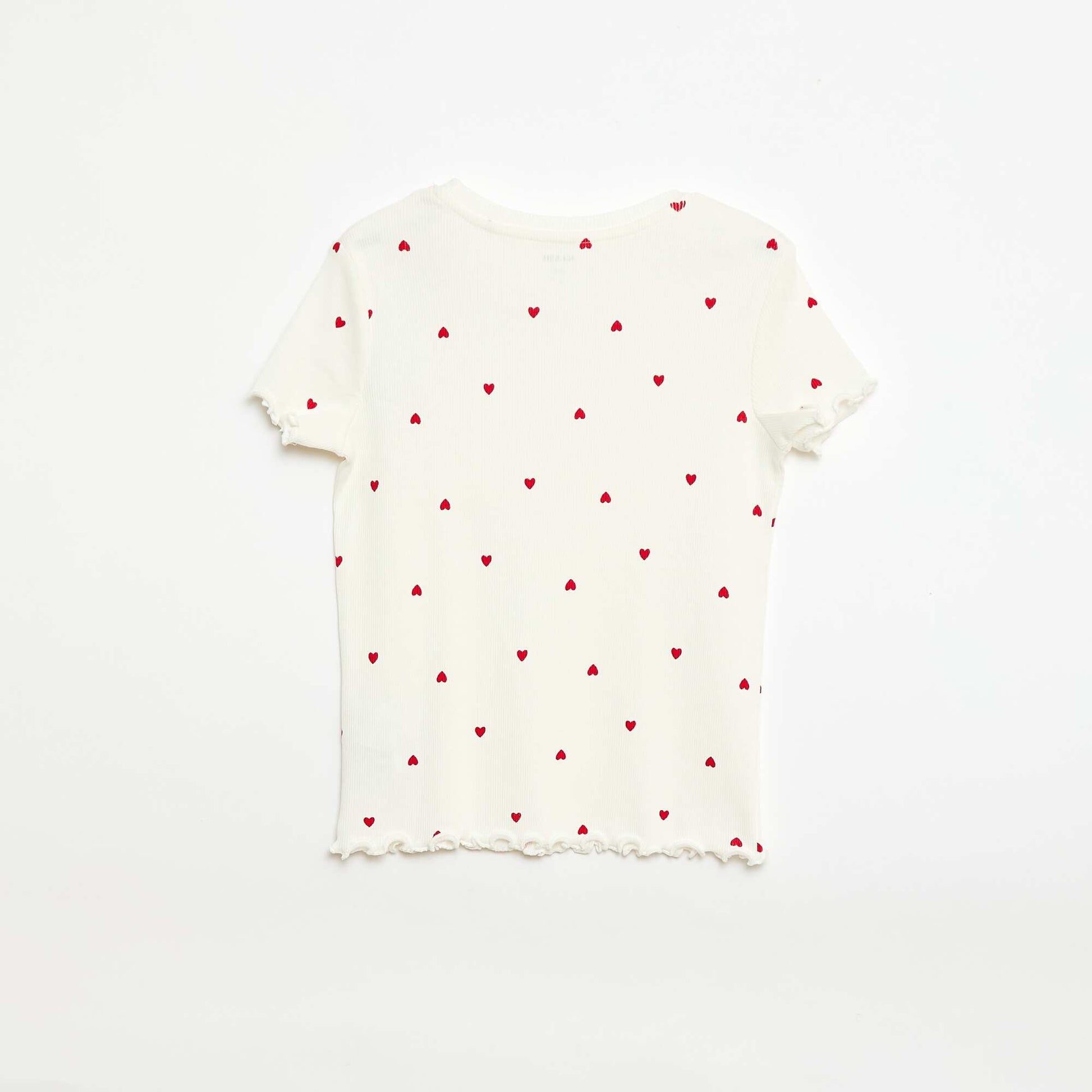 Camiseta de canalé con mangas cortas con volantes BLANCO