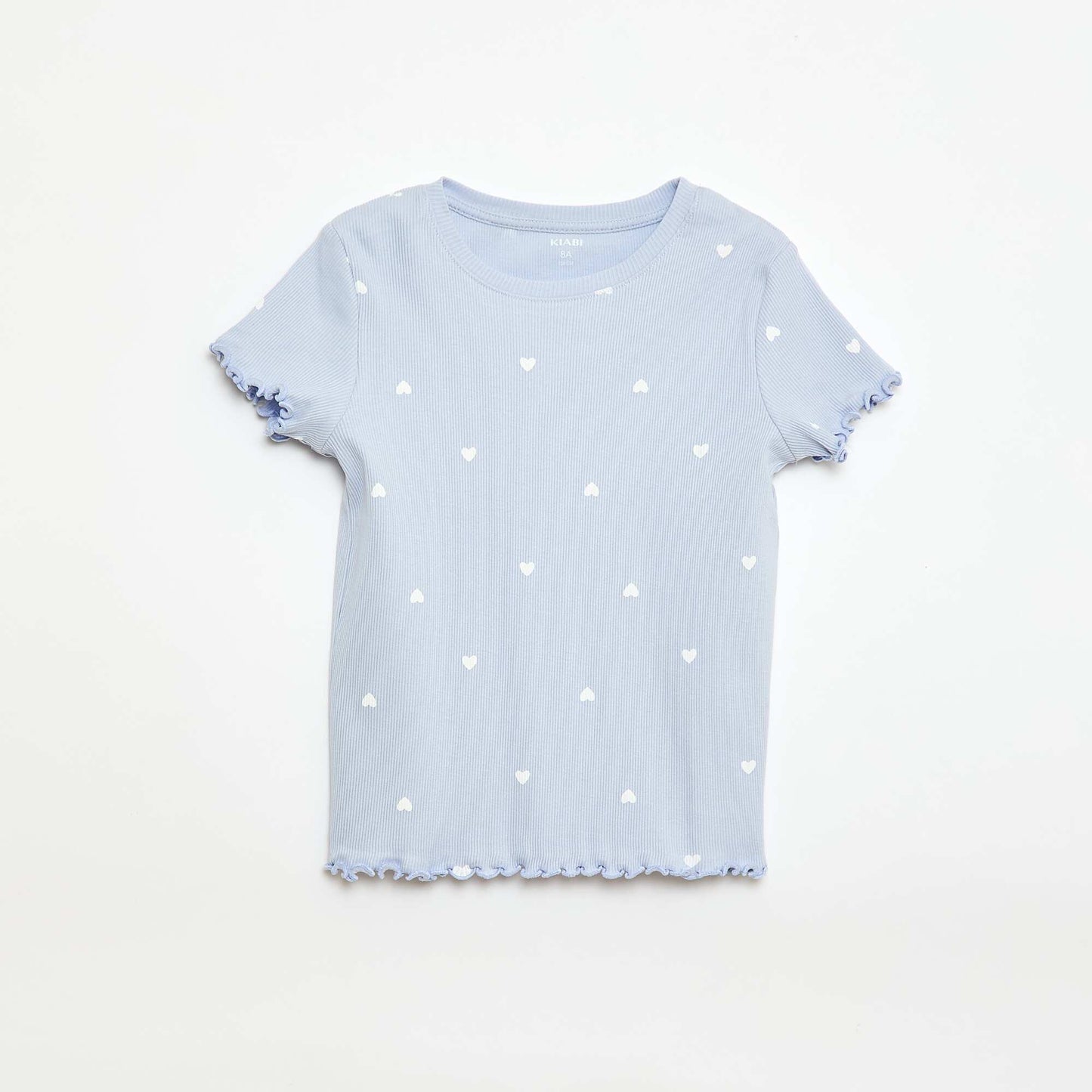 Camiseta de canalé con mangas cortas con volantes AZUL