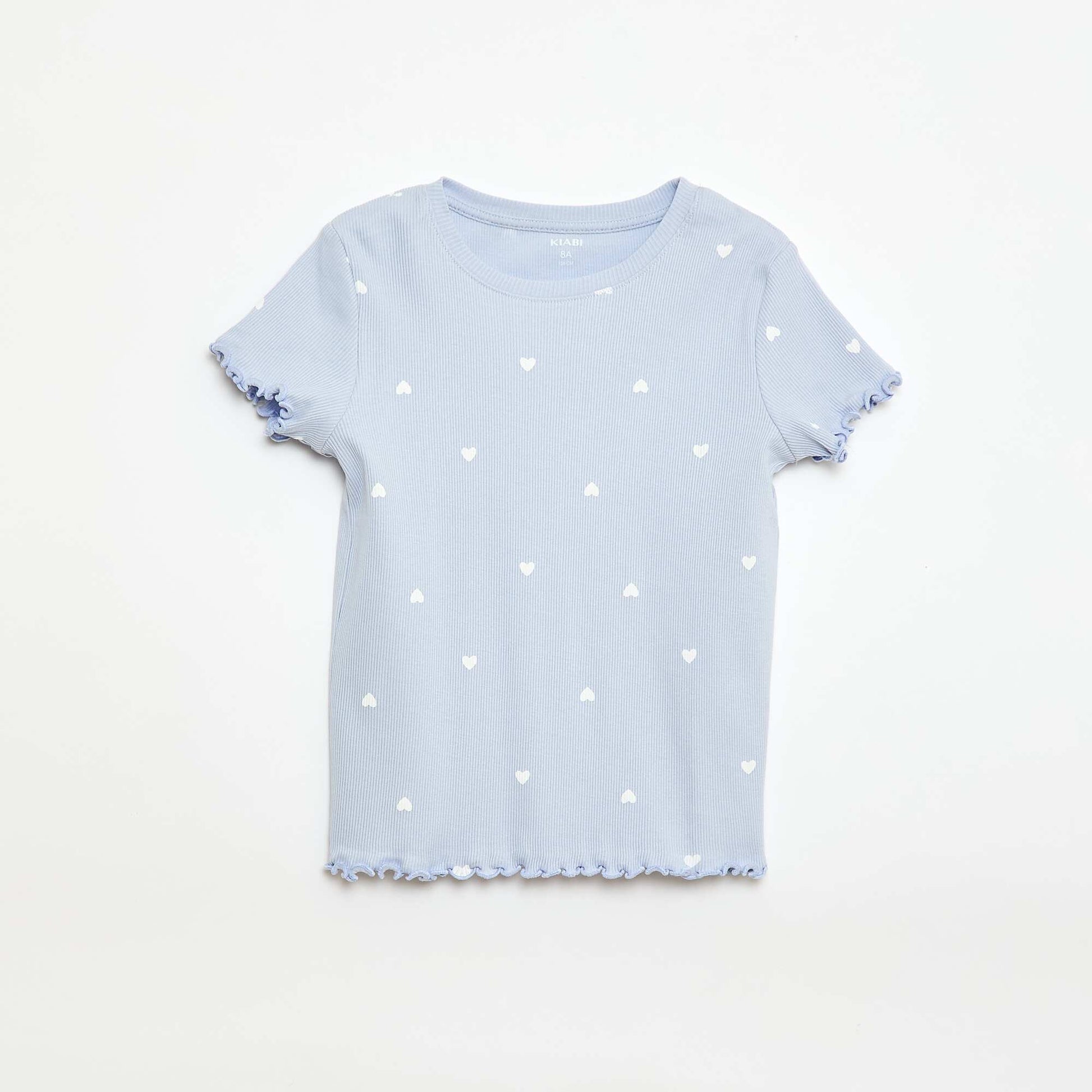 Camiseta de canalé con mangas cortas con volantes AZUL