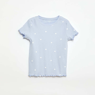Camiseta de canalé con mangas cortas con volantes AZUL