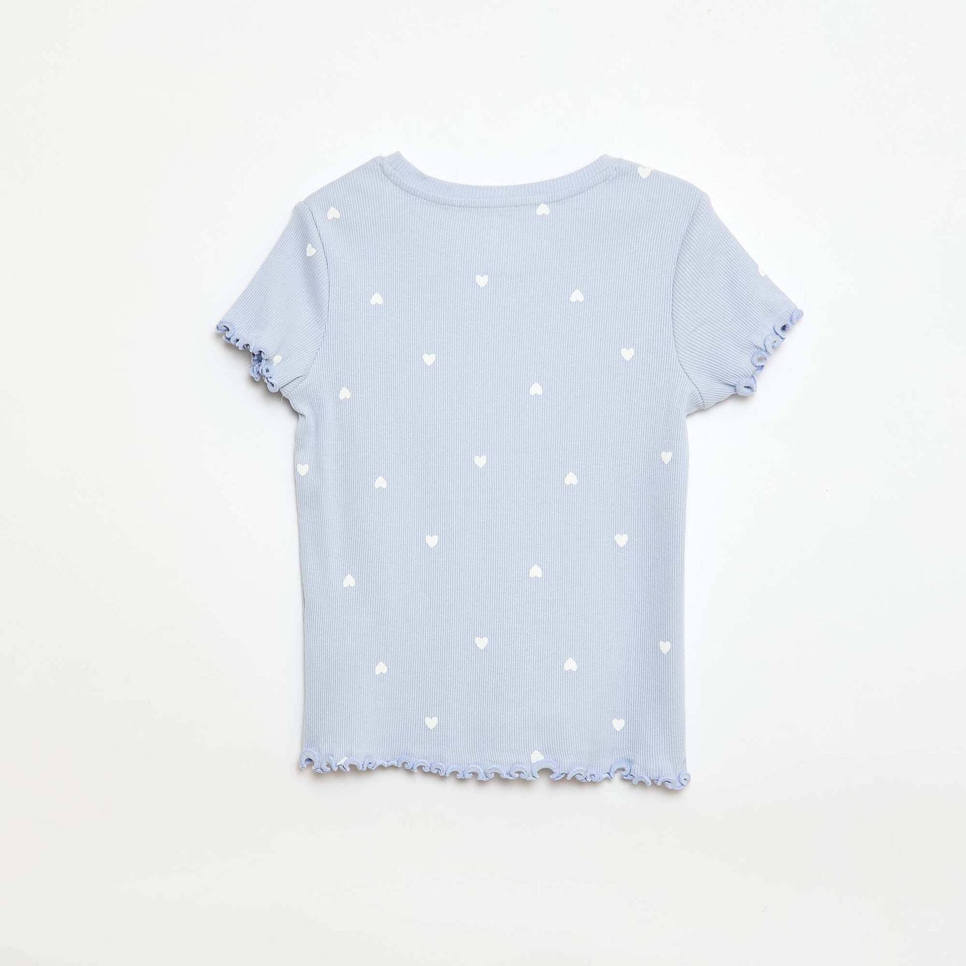Camiseta de canalé con mangas cortas con volantes AZUL