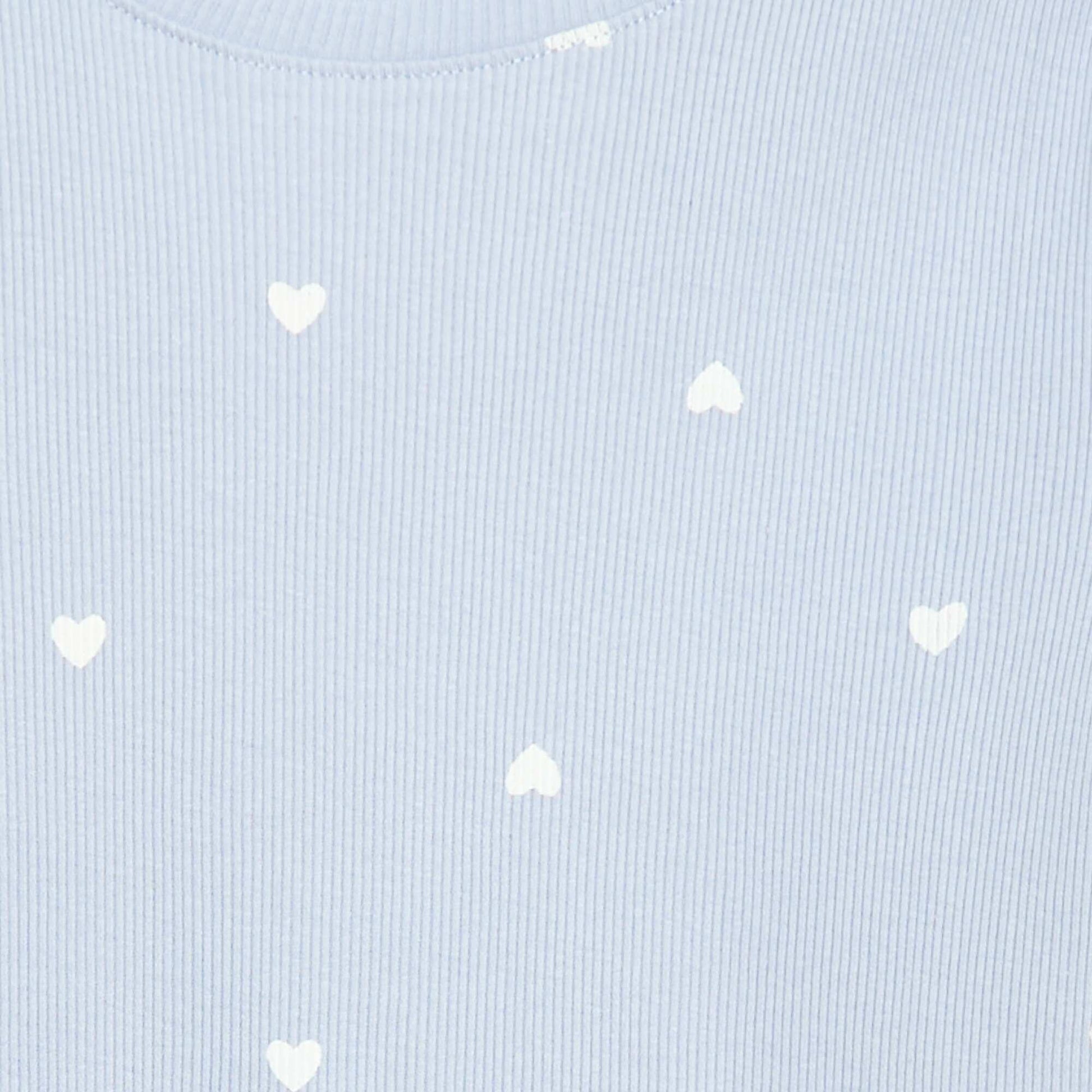Camiseta de canalé con mangas cortas con volantes AZUL
