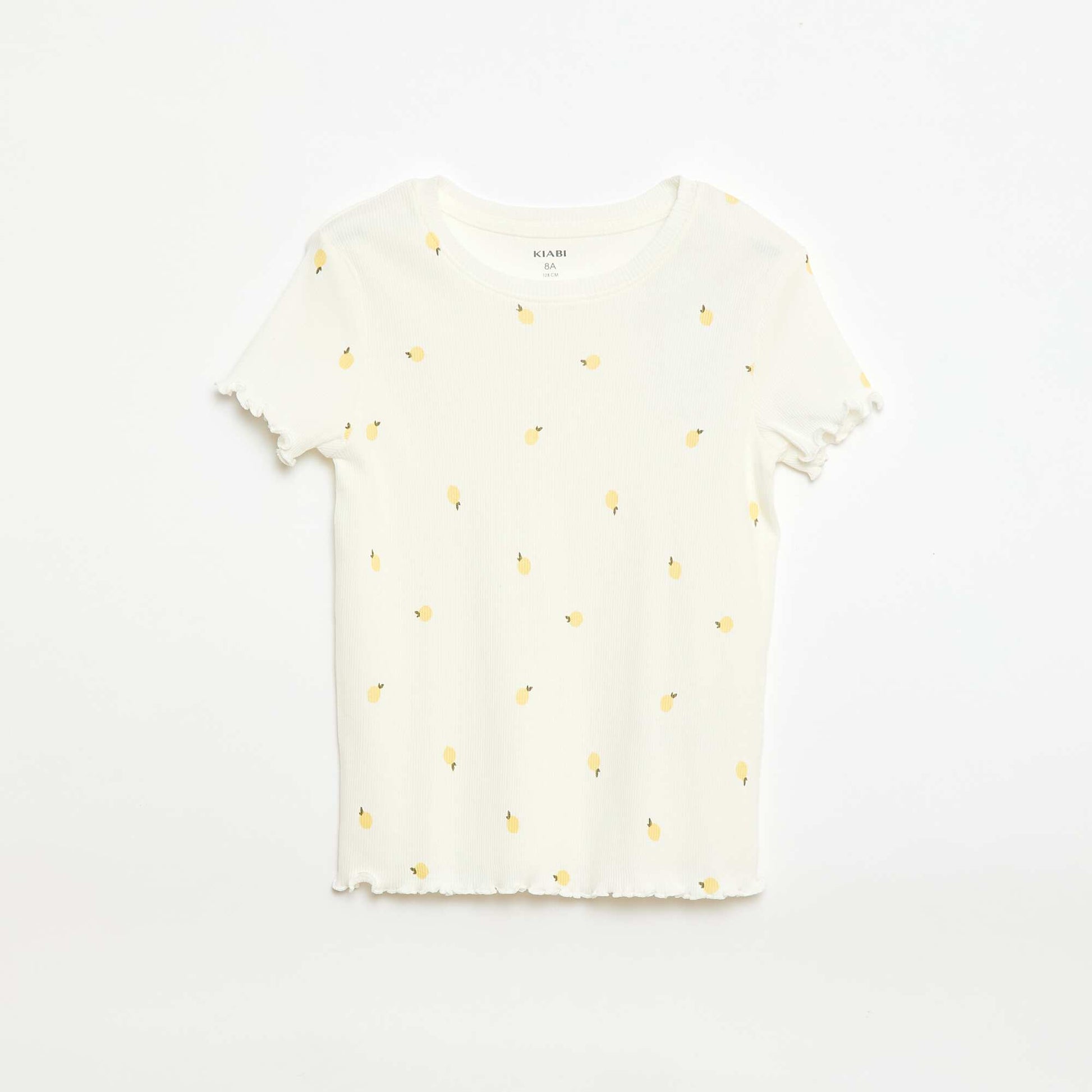 Camiseta de canalé con mangas cortas con volantes BLANCO