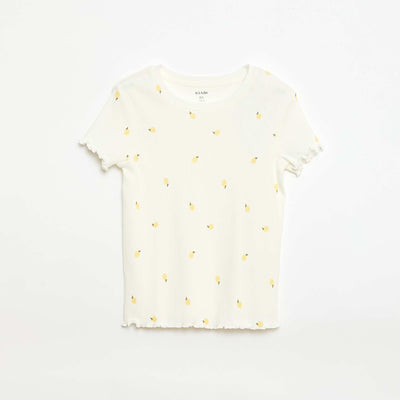 Camiseta de canalé con mangas cortas con volantes BLANCO