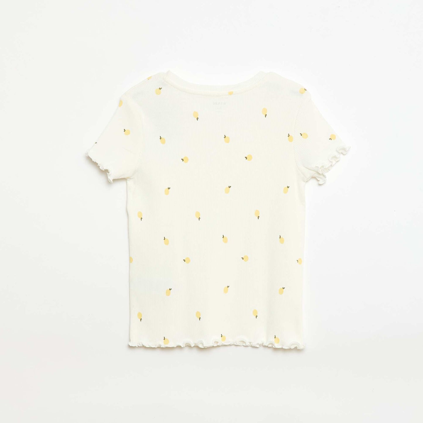 Camiseta de canalé con mangas cortas con volantes BLANCO