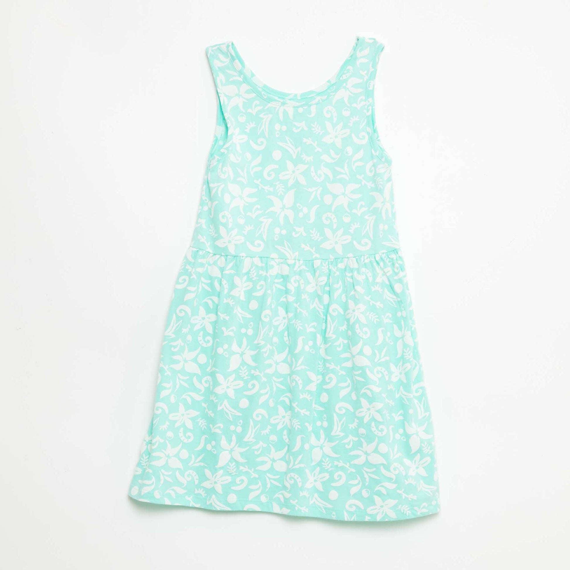 Vestido de punto ligero de tirantes finos con estampado integral en algodón VERDE