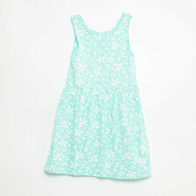 Vestido de punto ligero de tirantes finos con estampado integral en algodón VERDE