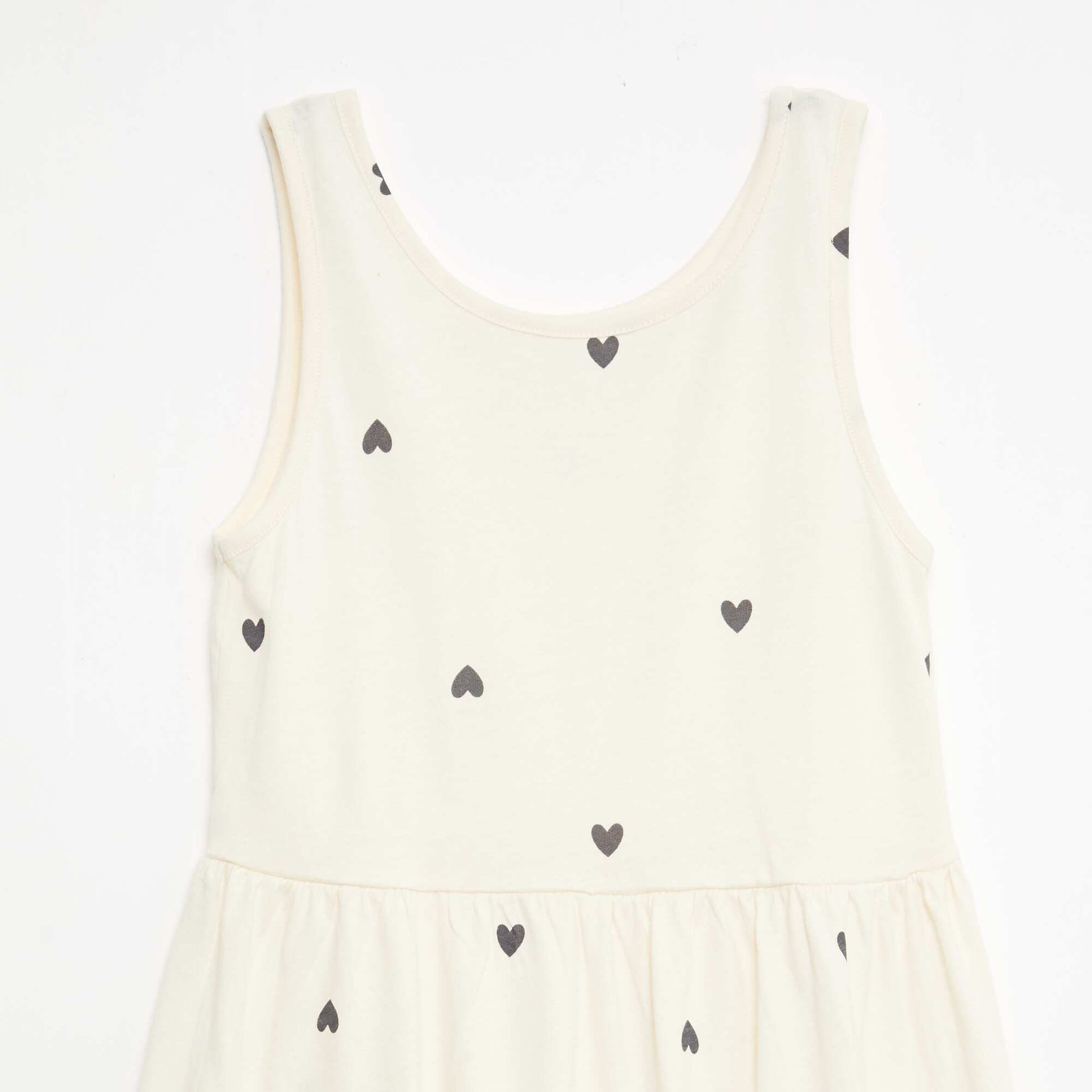 Vestido de punto ligero de tirantes finos con estampado integral en algodón BEIGE