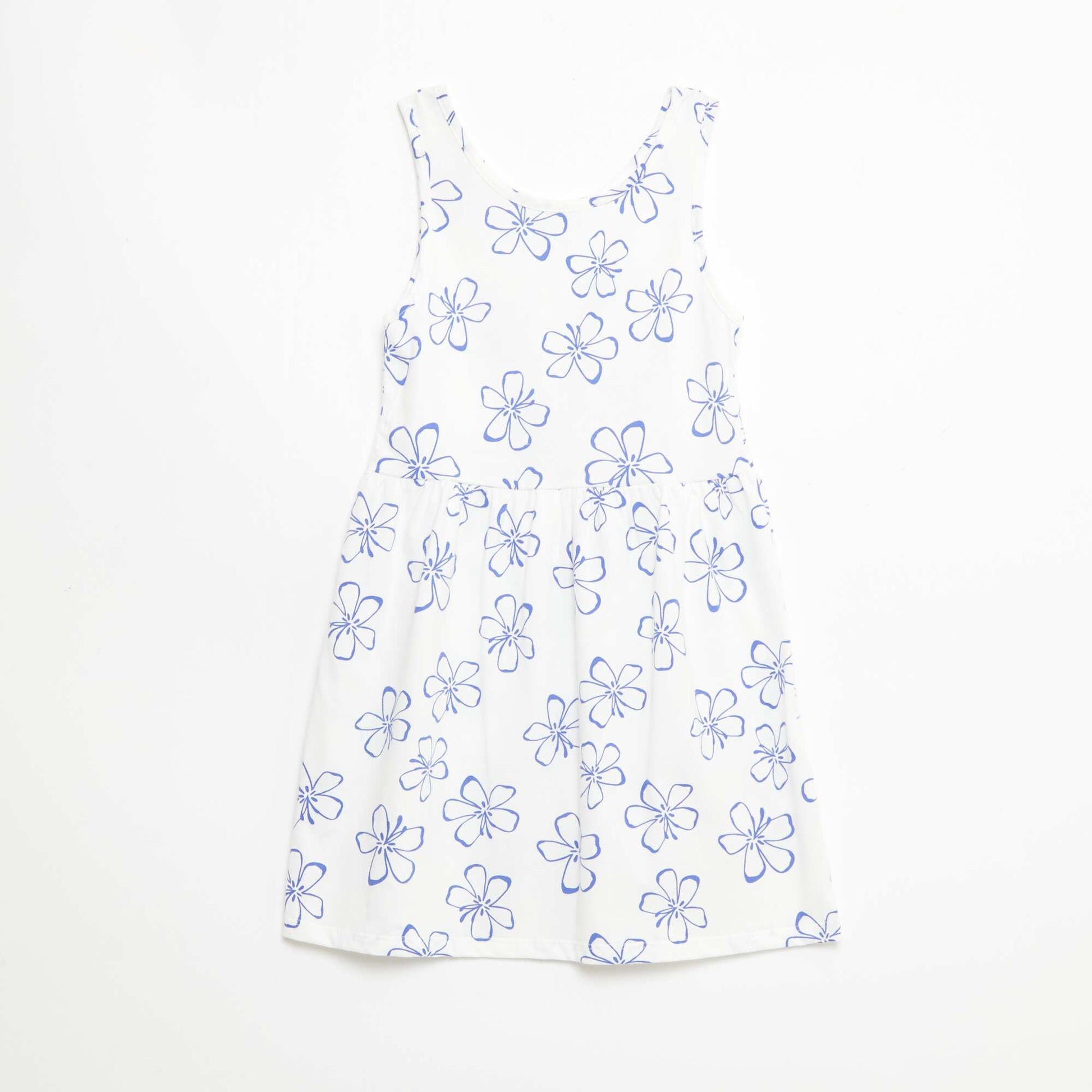 Vestido de punto ligero de tirantes finos con estampado integral en algodón BLANCO
