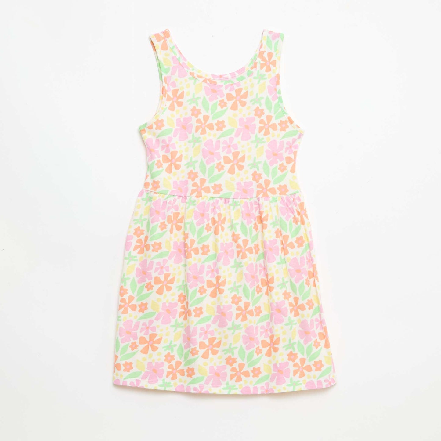 Vestido de punto ligero de tirantes finos con estampado integral en algodón NARANJA