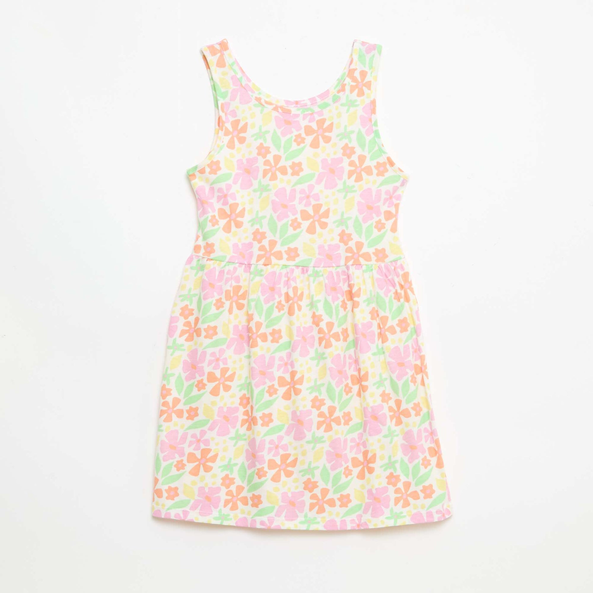 Vestido de punto ligero de tirantes finos con estampado integral en algodón NARANJA