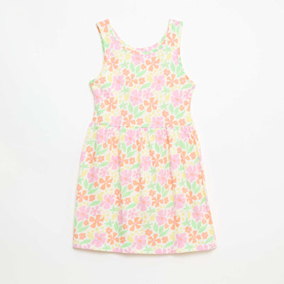 Vestido de punto ligero de tirantes finos con estampado integral en algodón NARANJA