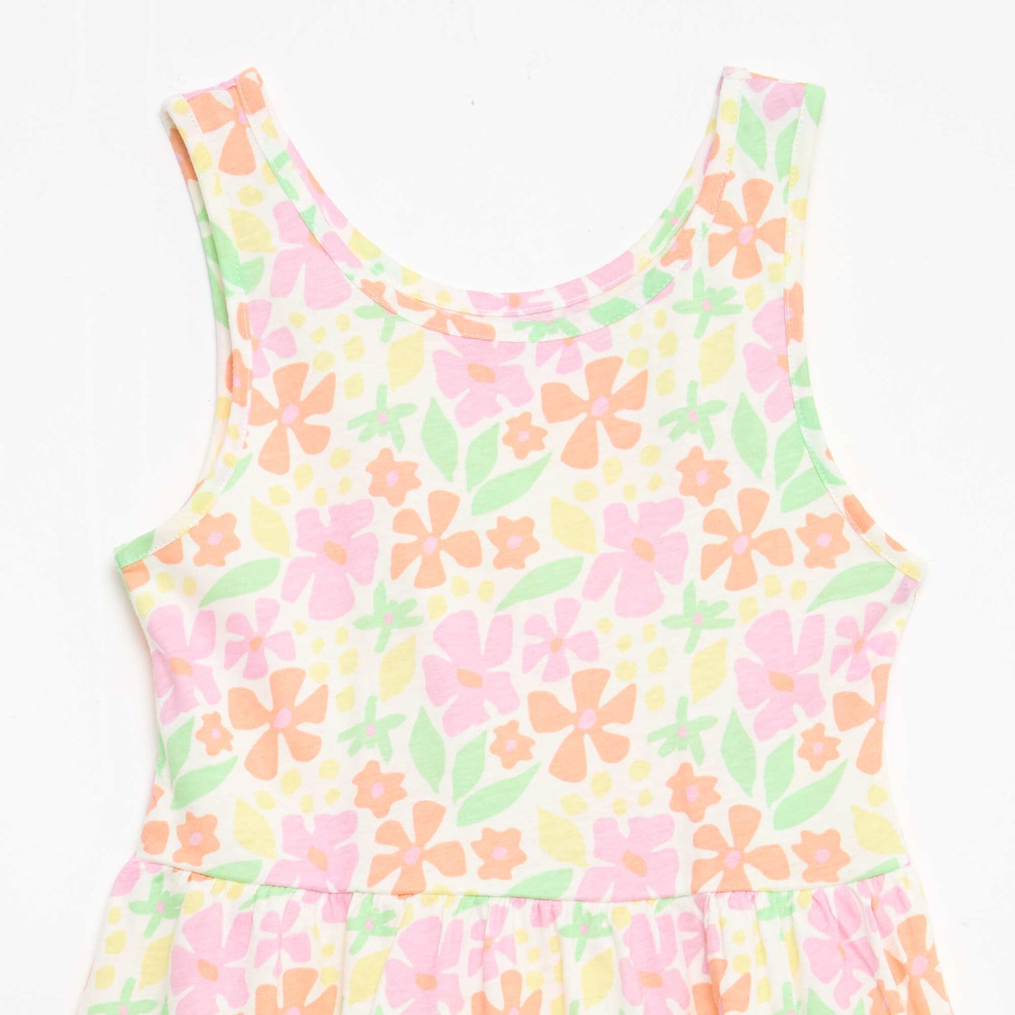 Vestido de punto ligero de tirantes finos con estampado integral en algodón NARANJA