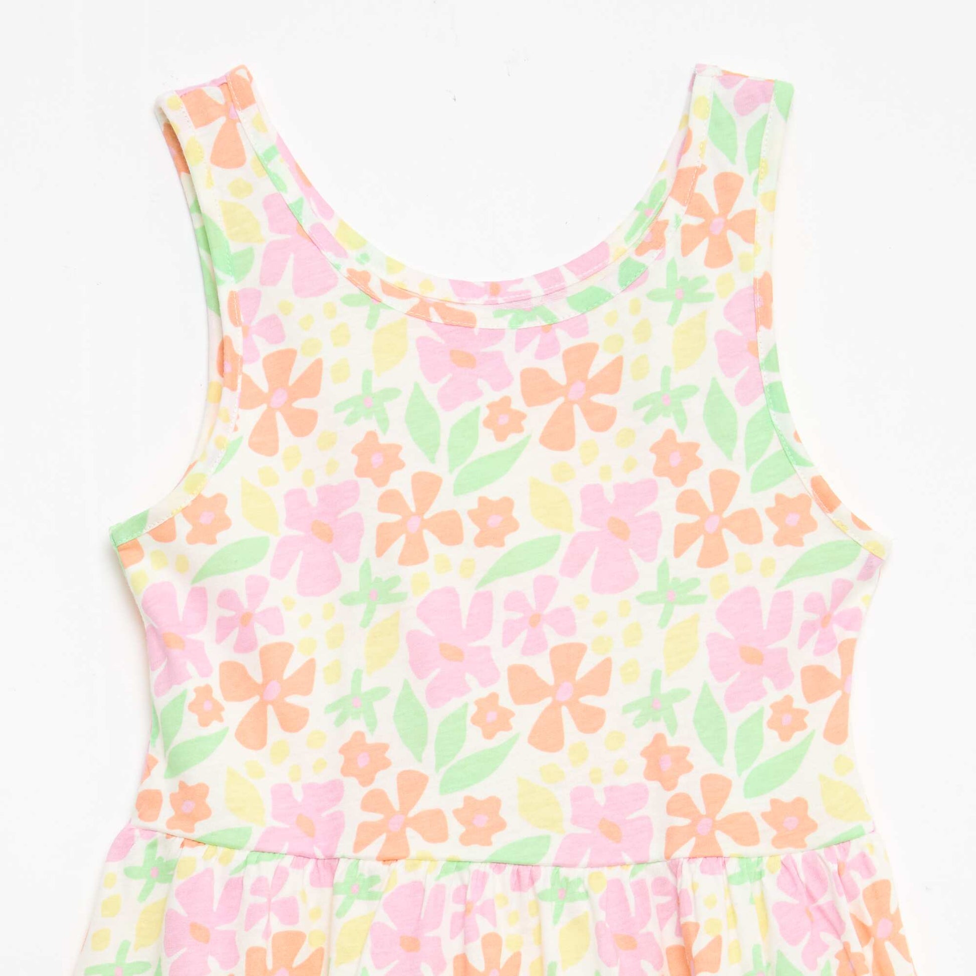 Vestido de punto ligero de tirantes finos con estampado integral en algodón NARANJA