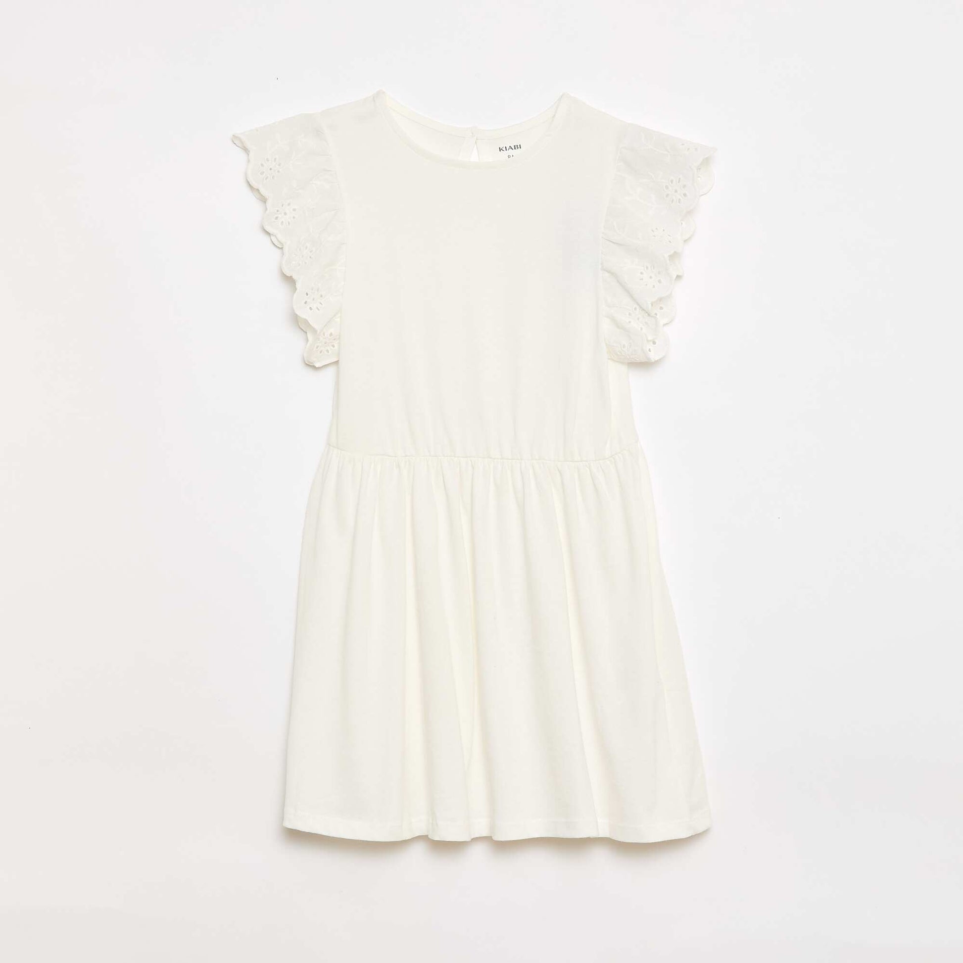 Vestido de punto con mangas cortas en bordado inglés BLANCO