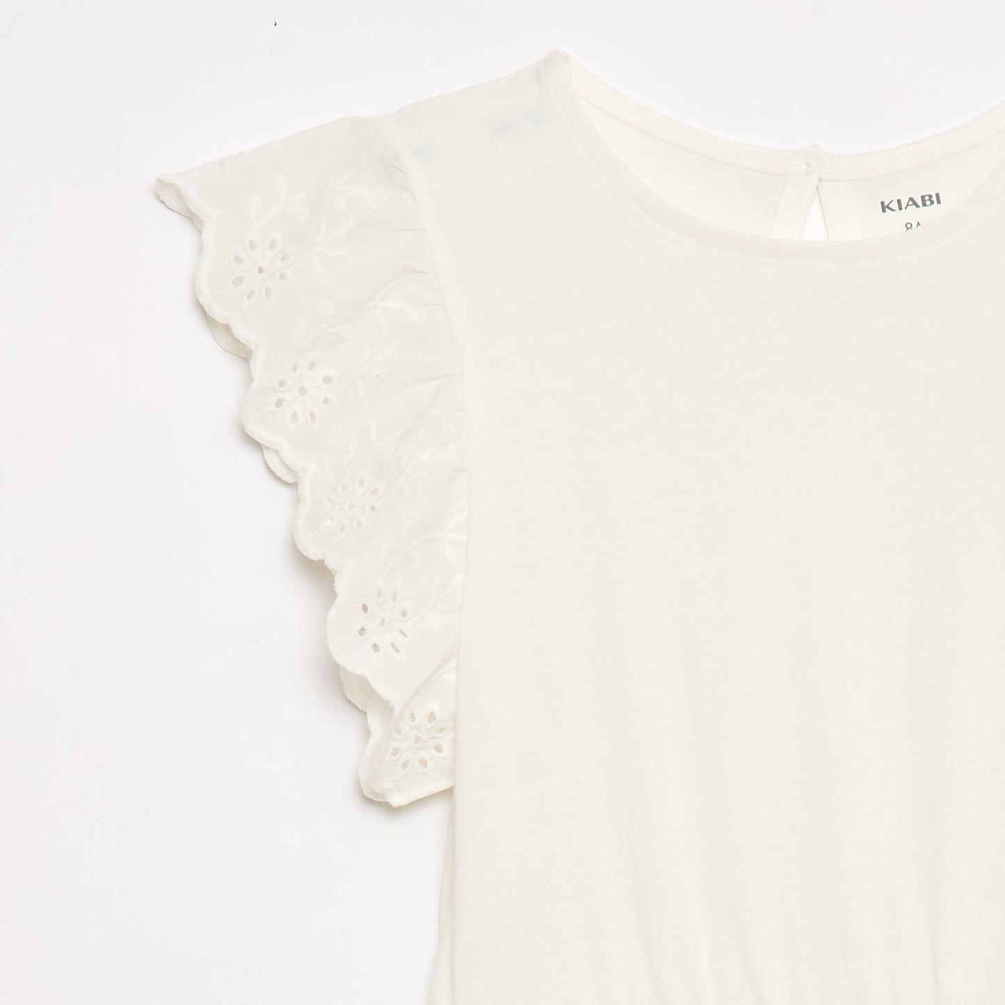 Vestido de punto con mangas cortas en bordado inglés BLANCO
