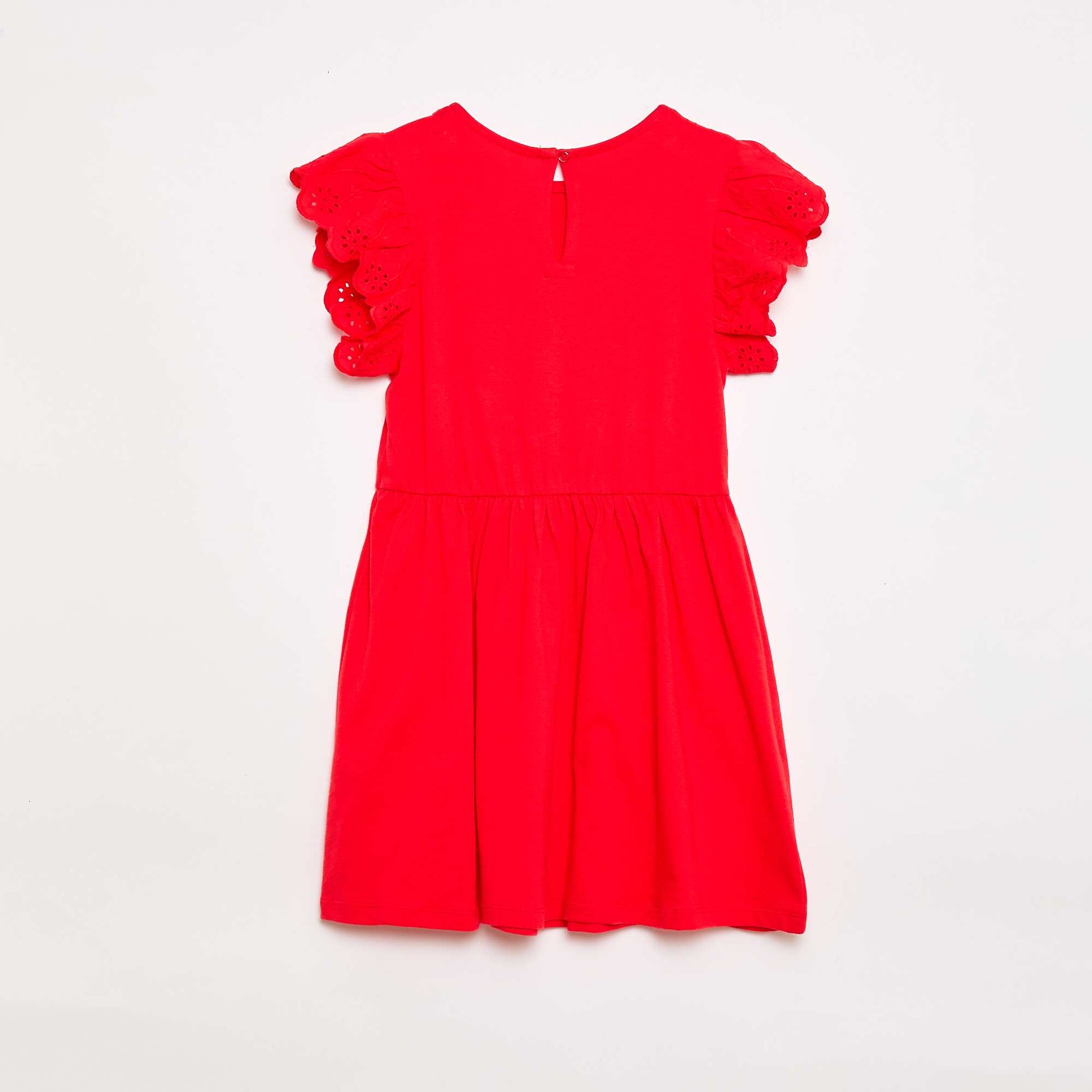 Vestido de punto con mangas cortas en bordado inglés ROJO