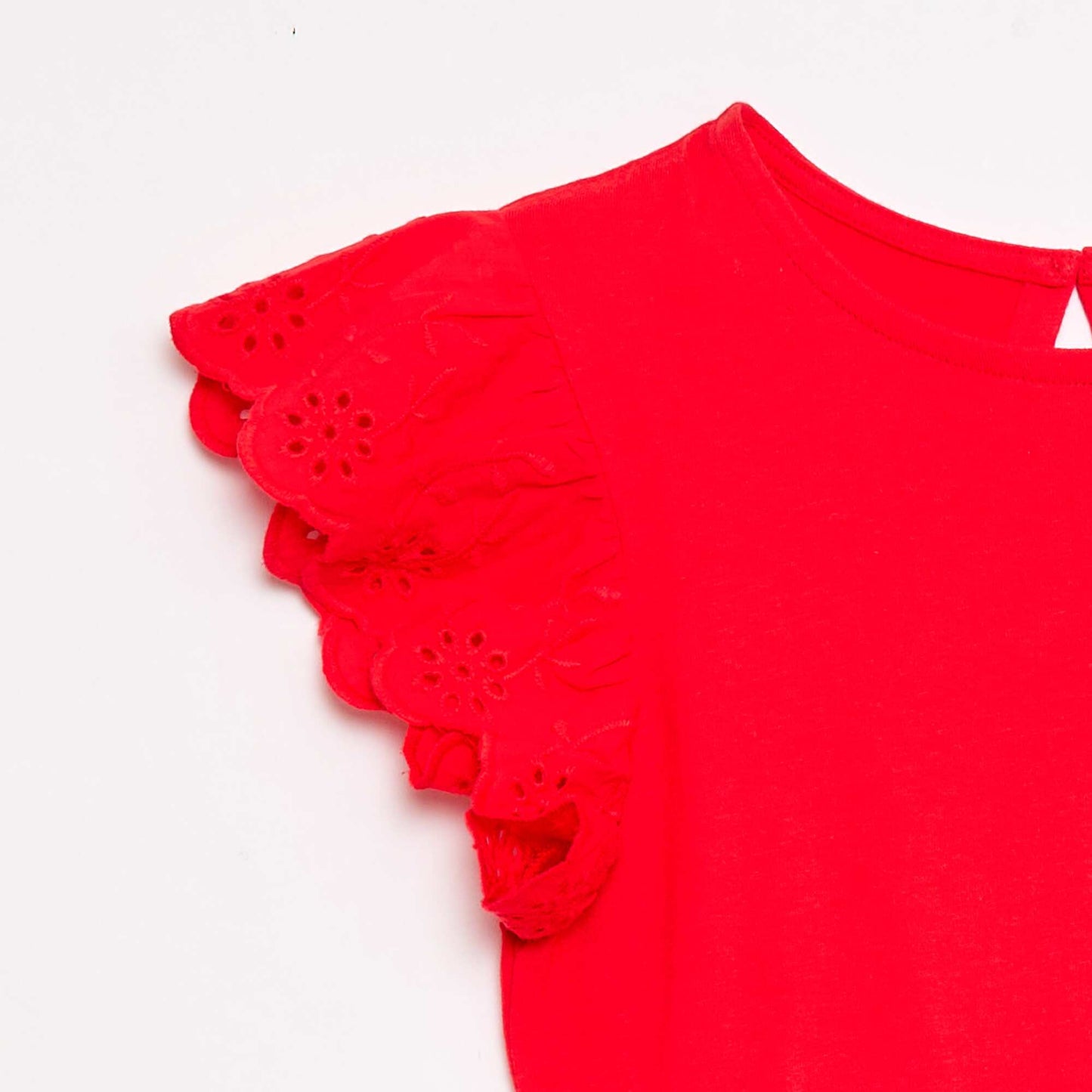 Vestido de punto con mangas cortas en bordado inglés ROJO