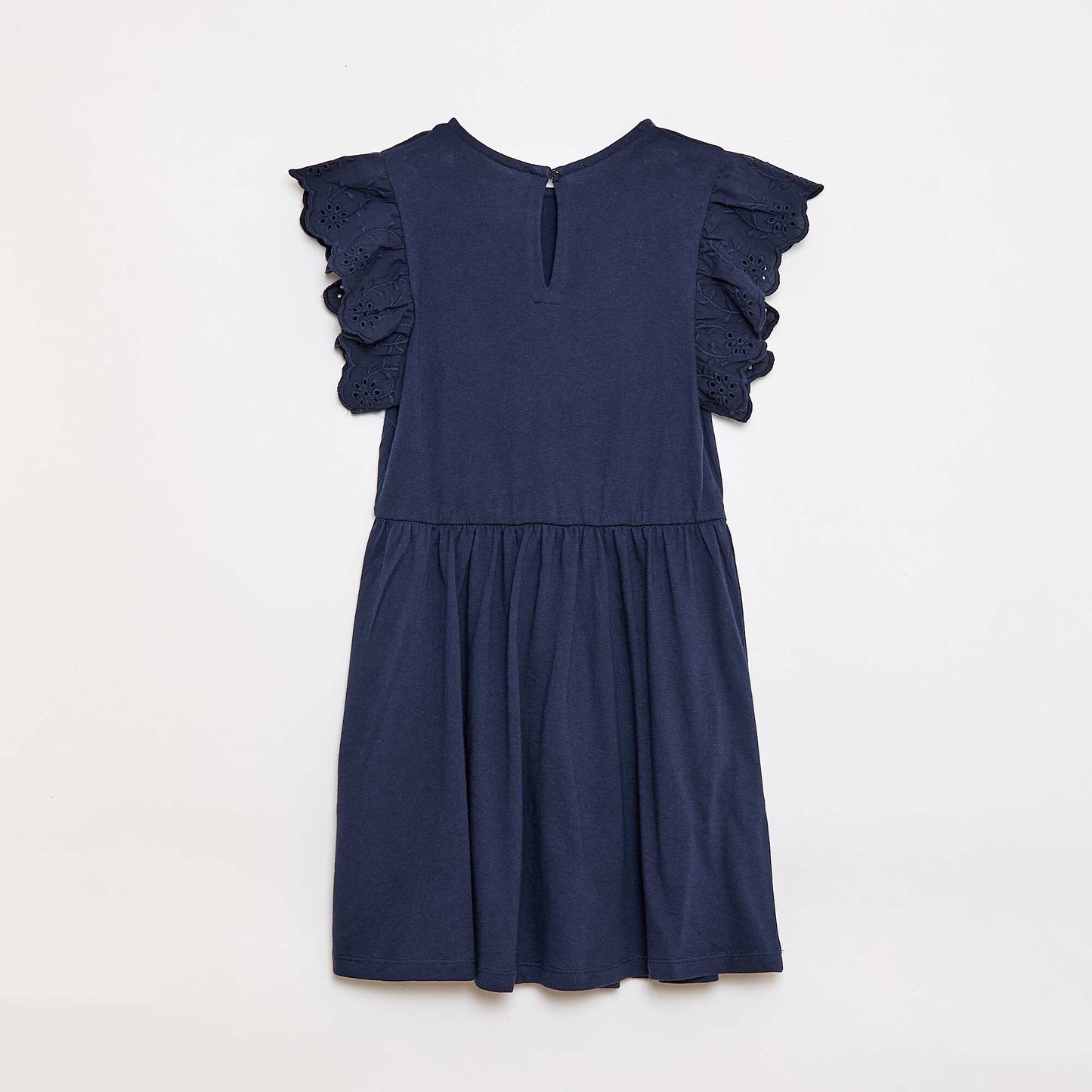 Vestido de punto con mangas cortas en bordado inglés AZUL MARINO