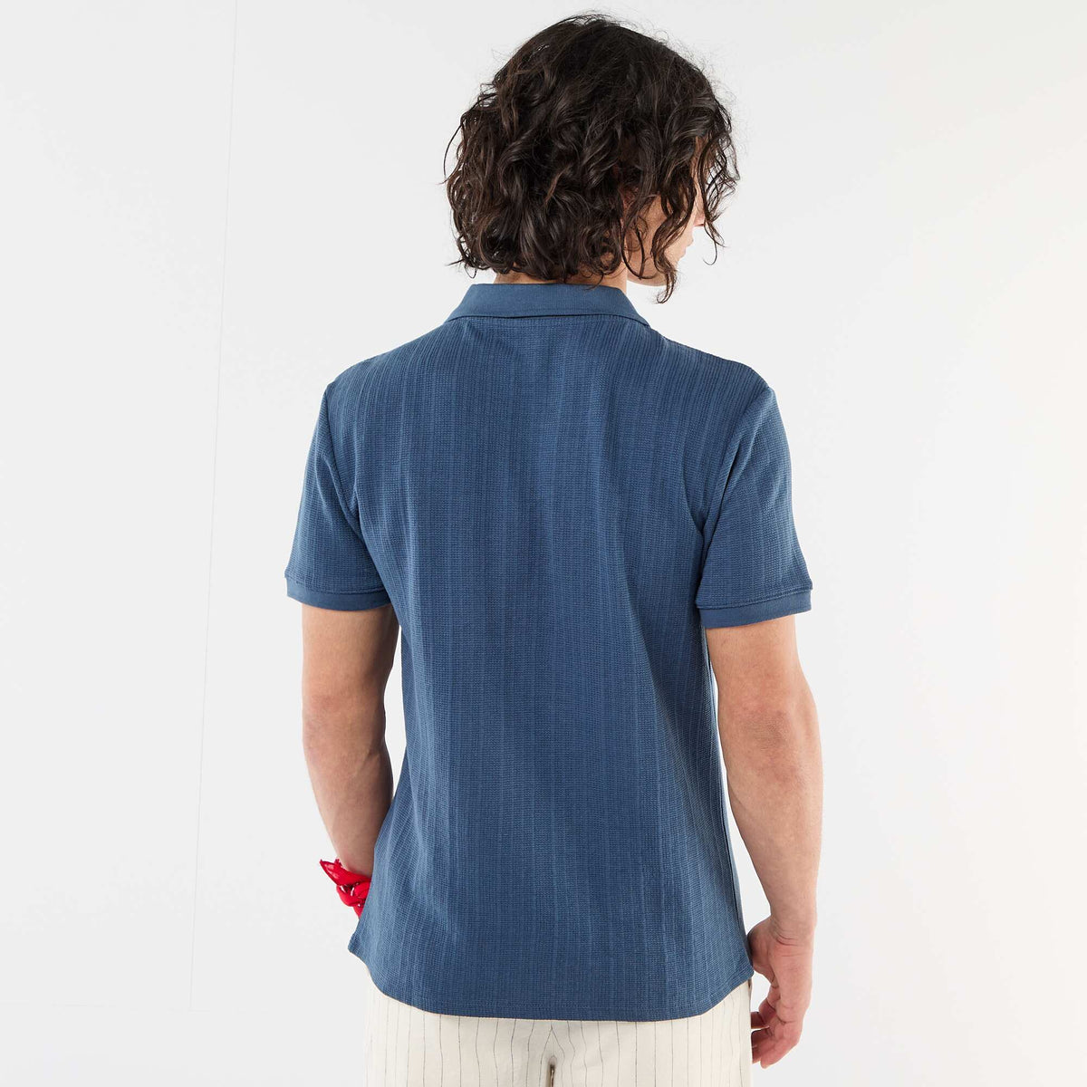 Remera de manga corta y tejido de nido de abeja AZUL