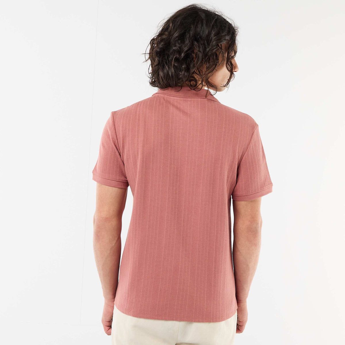 Remera de manga corta con tejido de nido de abeja ROSA