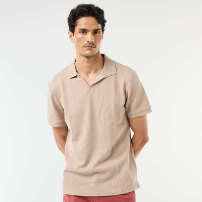 Remera de manga corta y material en nido de abeja BEIGE