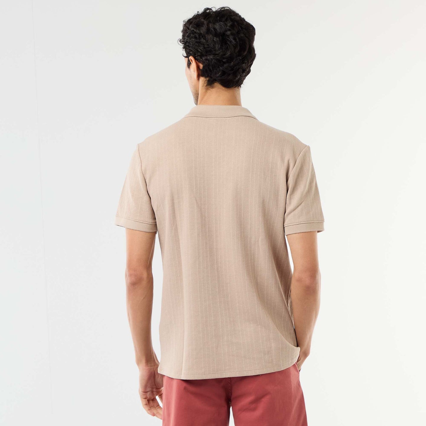 Remera de manga corta y material en nido de abeja BEIGE