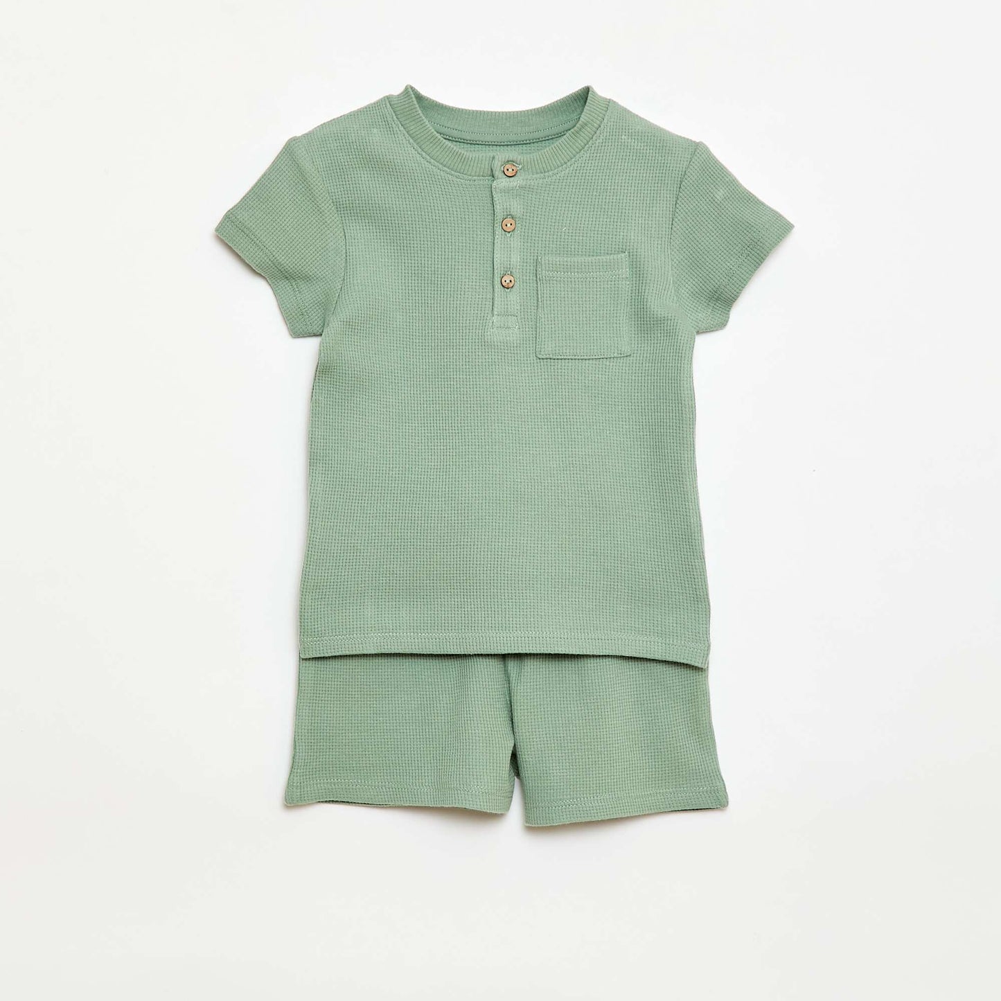 Pijama corto de 2 piezas en punto de canalé VERDE