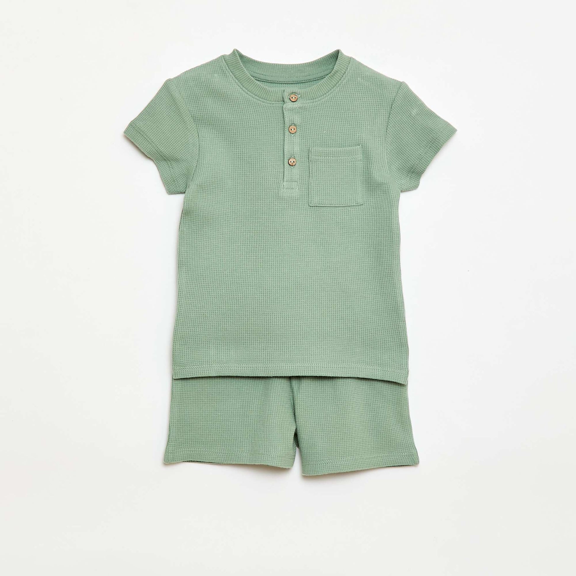 Pijama corto de 2 piezas en punto de canalé VERDE