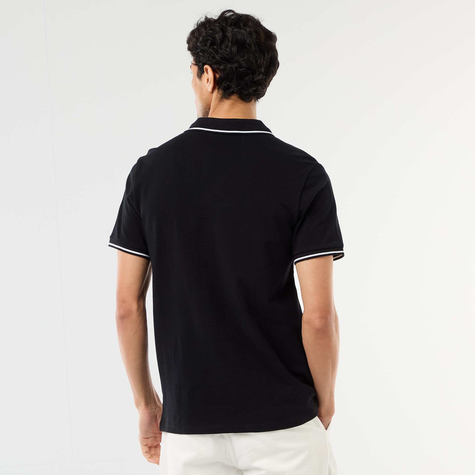 Remera de piqué de algodón de manga corta NEGRO