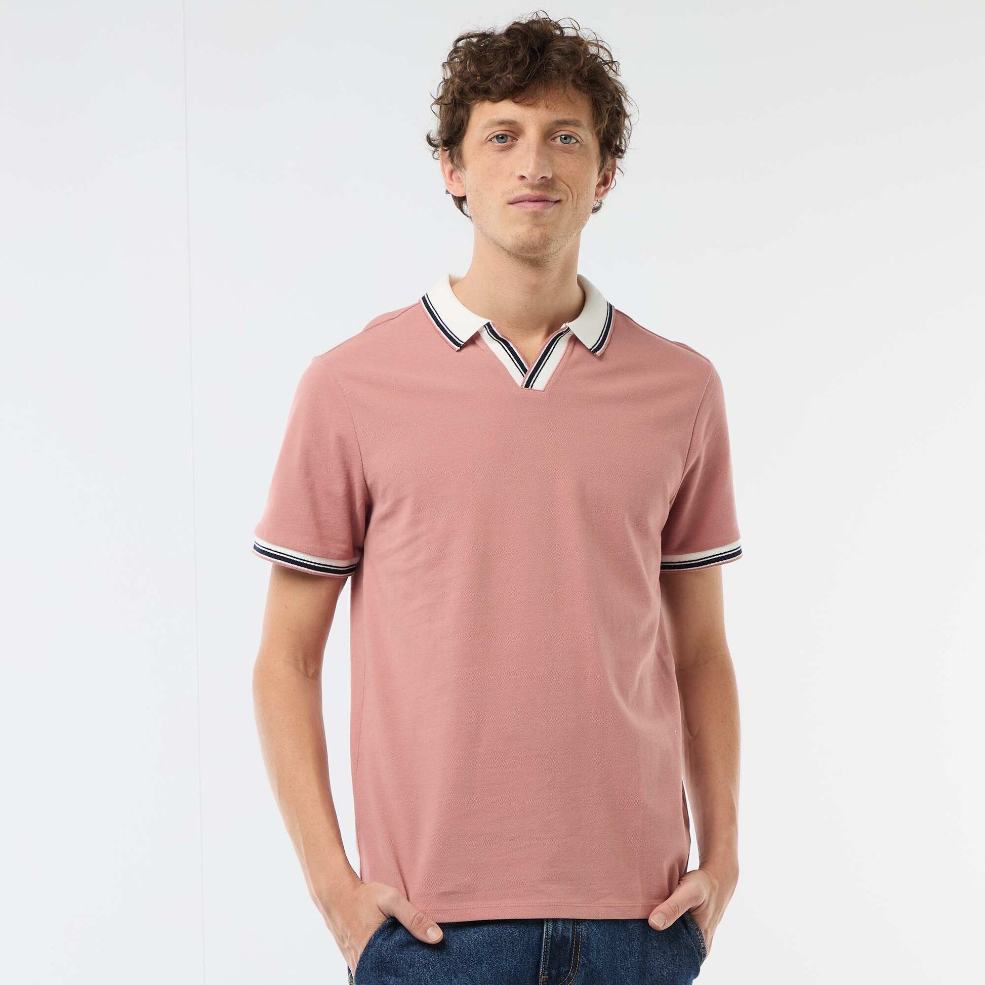 Remera de piqué de algodón de manga corta ROSA