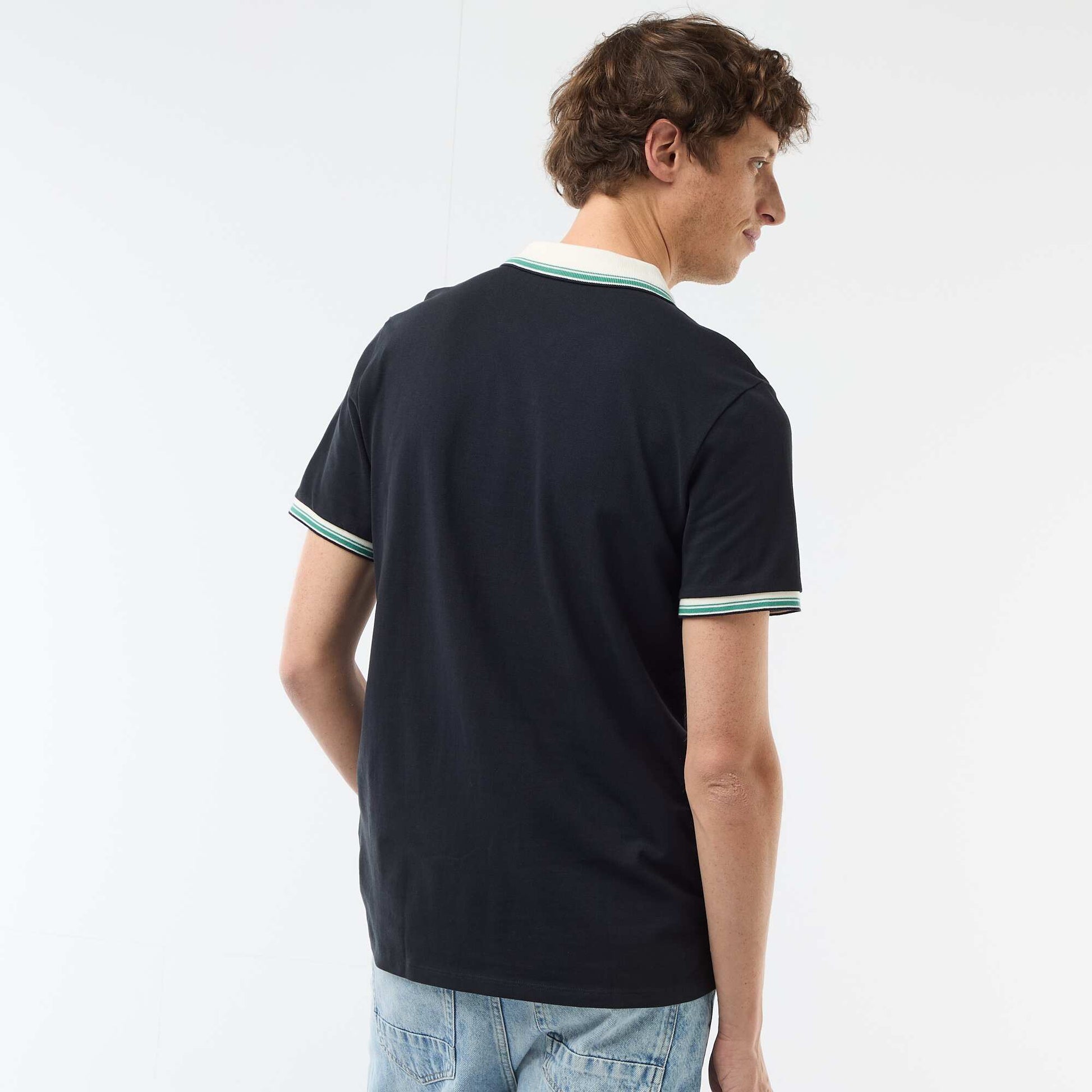 Remera de piqué de algodón de manga corta AZUL
