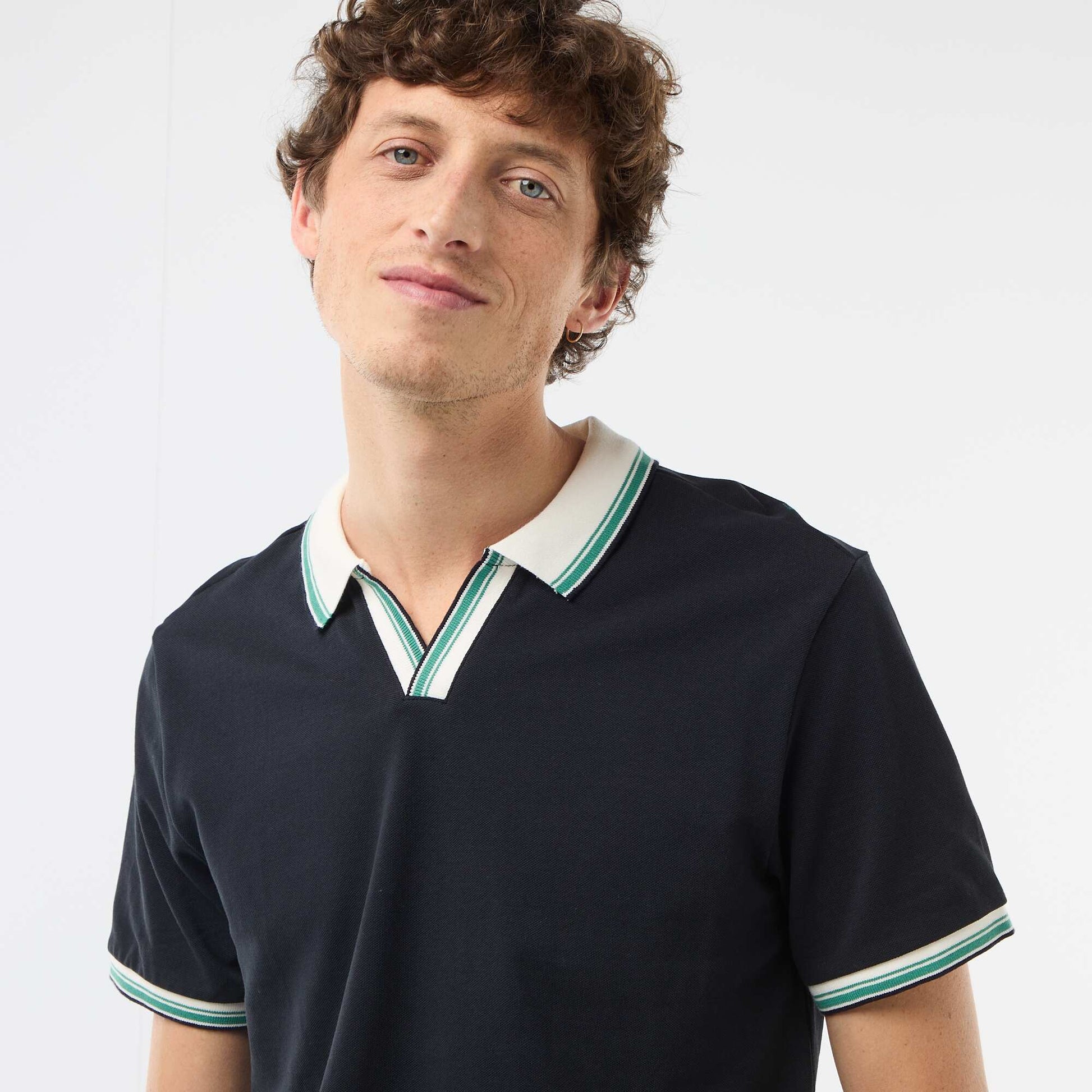 Remera de piqué de algodón de manga corta AZUL
