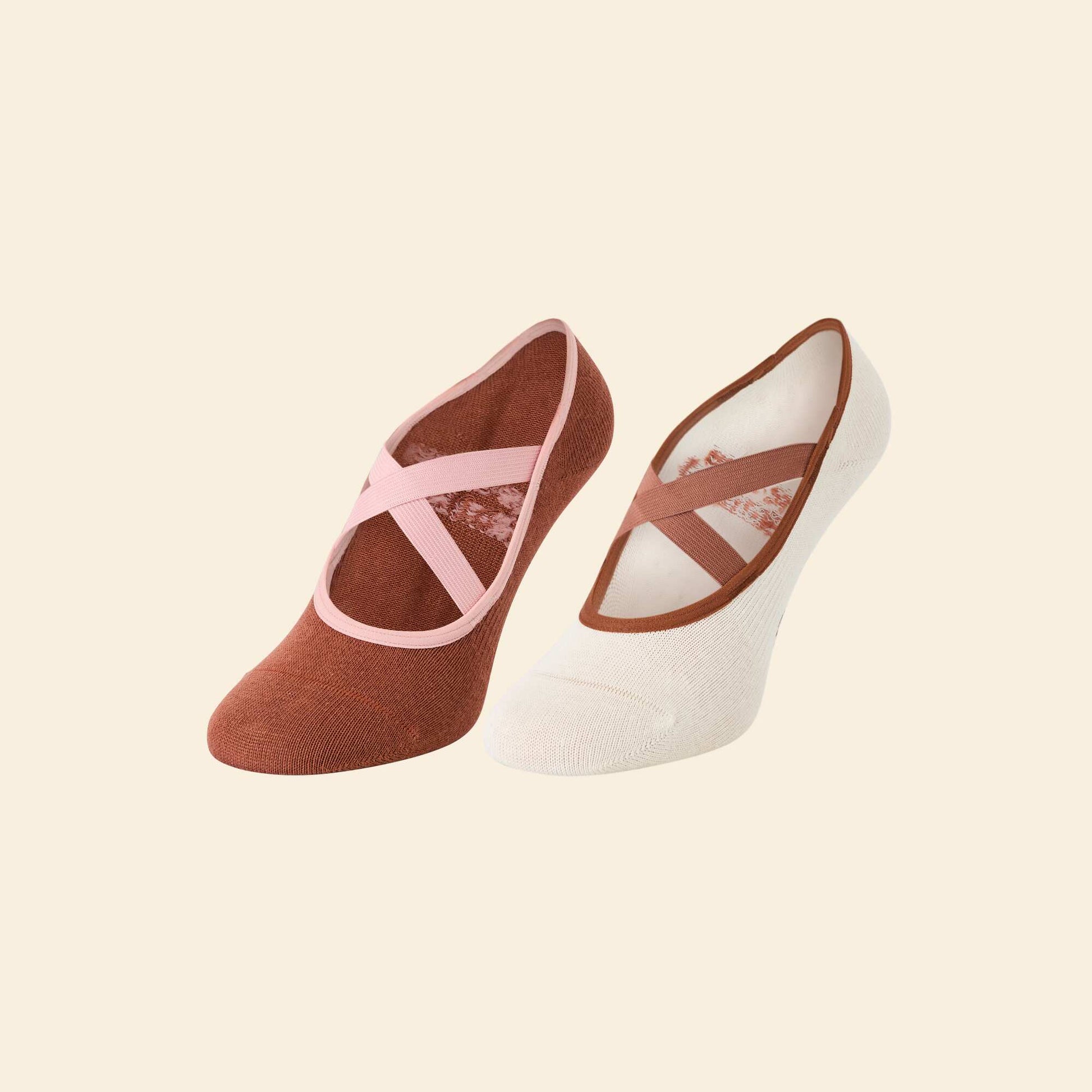 Pack de 2 pares de medias tobilleros de yoga en algodón MARRON