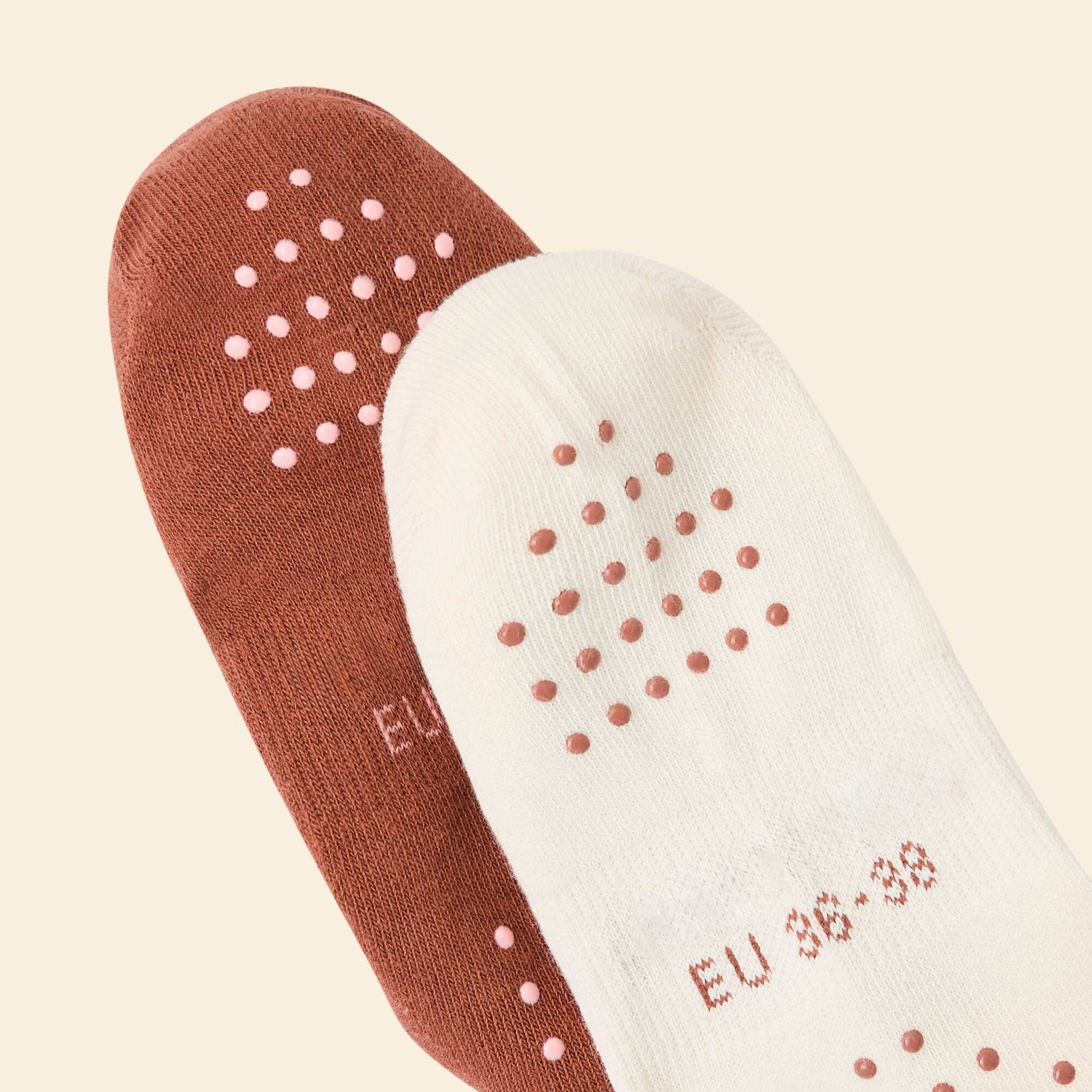 Pack de 2 pares de medias tobilleros de yoga en algodón MARRON