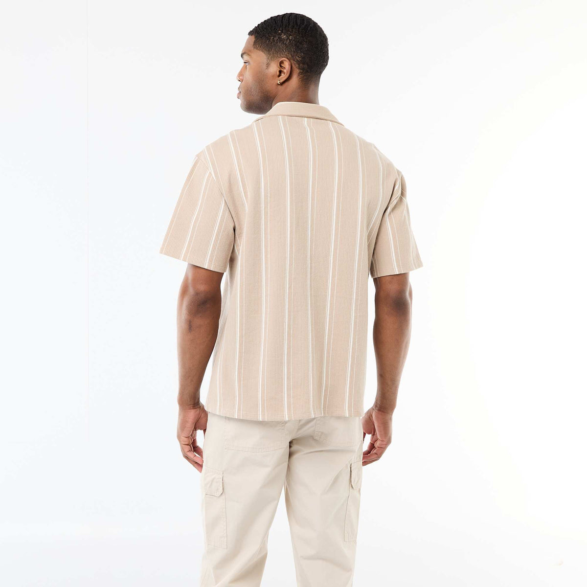 Camisa de rayas de manga corta BEIGE