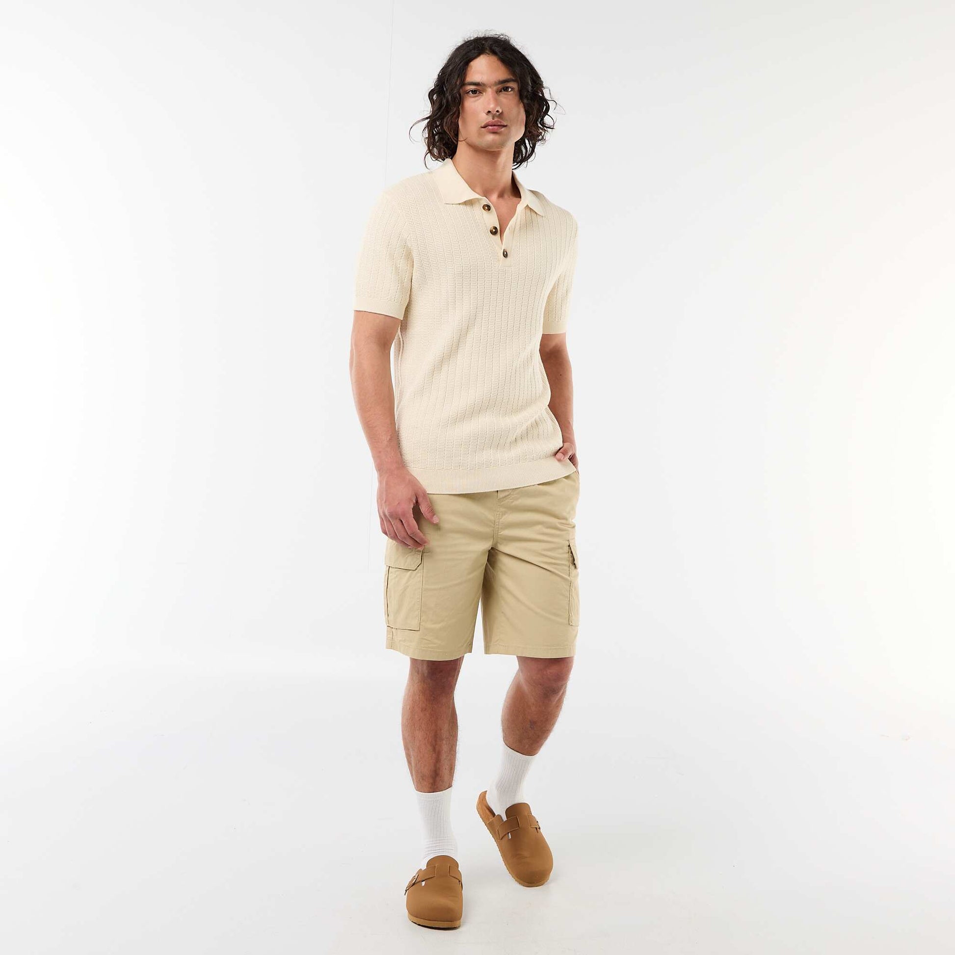 Remera de punto con efecto tricot BEIGE