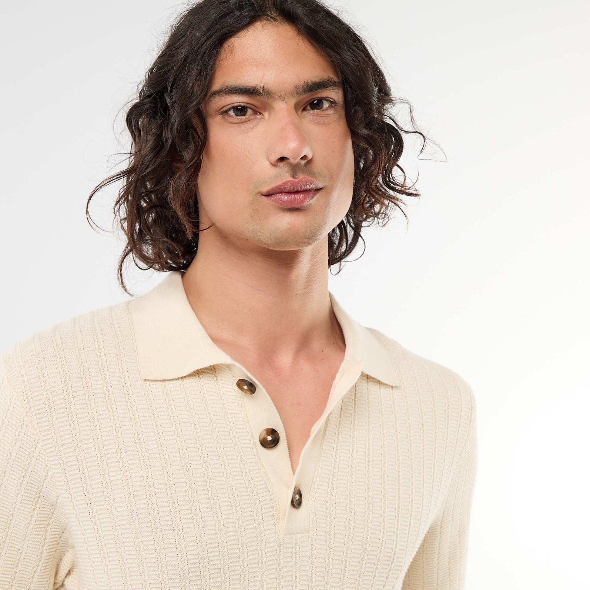 Remera de punto con efecto tricot BEIGE
