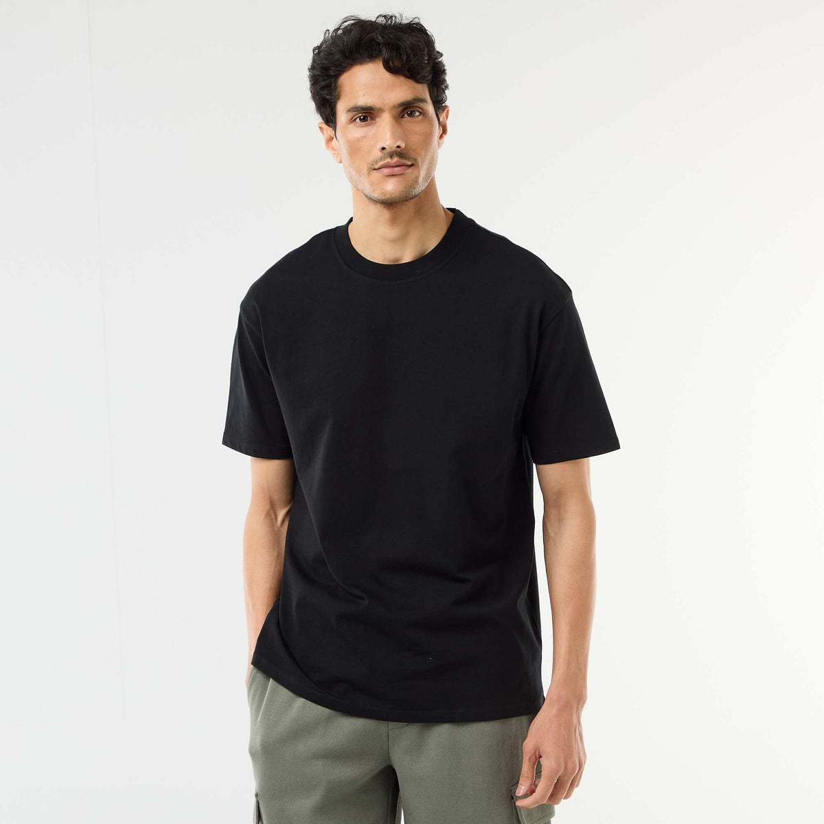 Camiseta lisa confort fit / oversize NEGRO