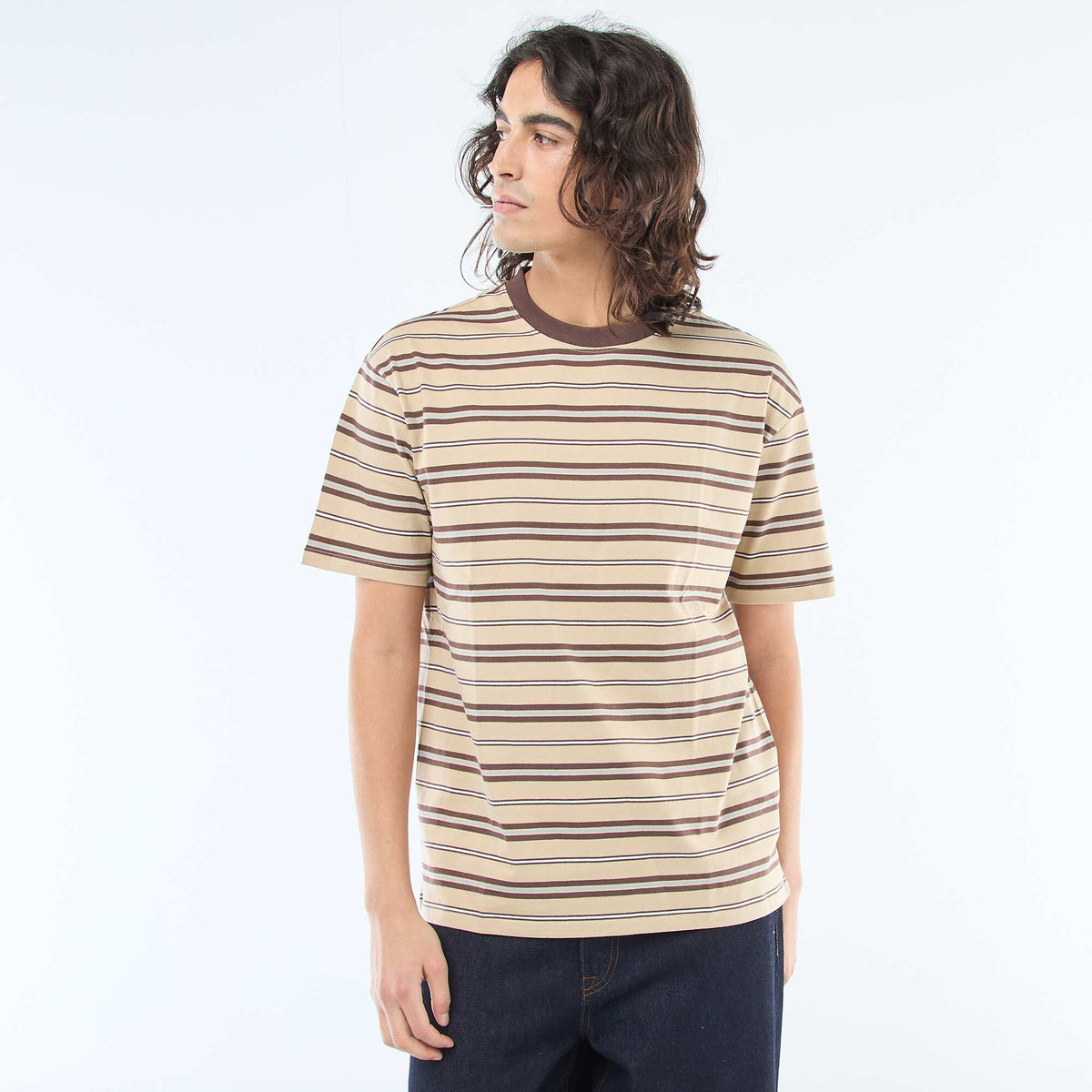Camiseta básica de rayas BEIGE