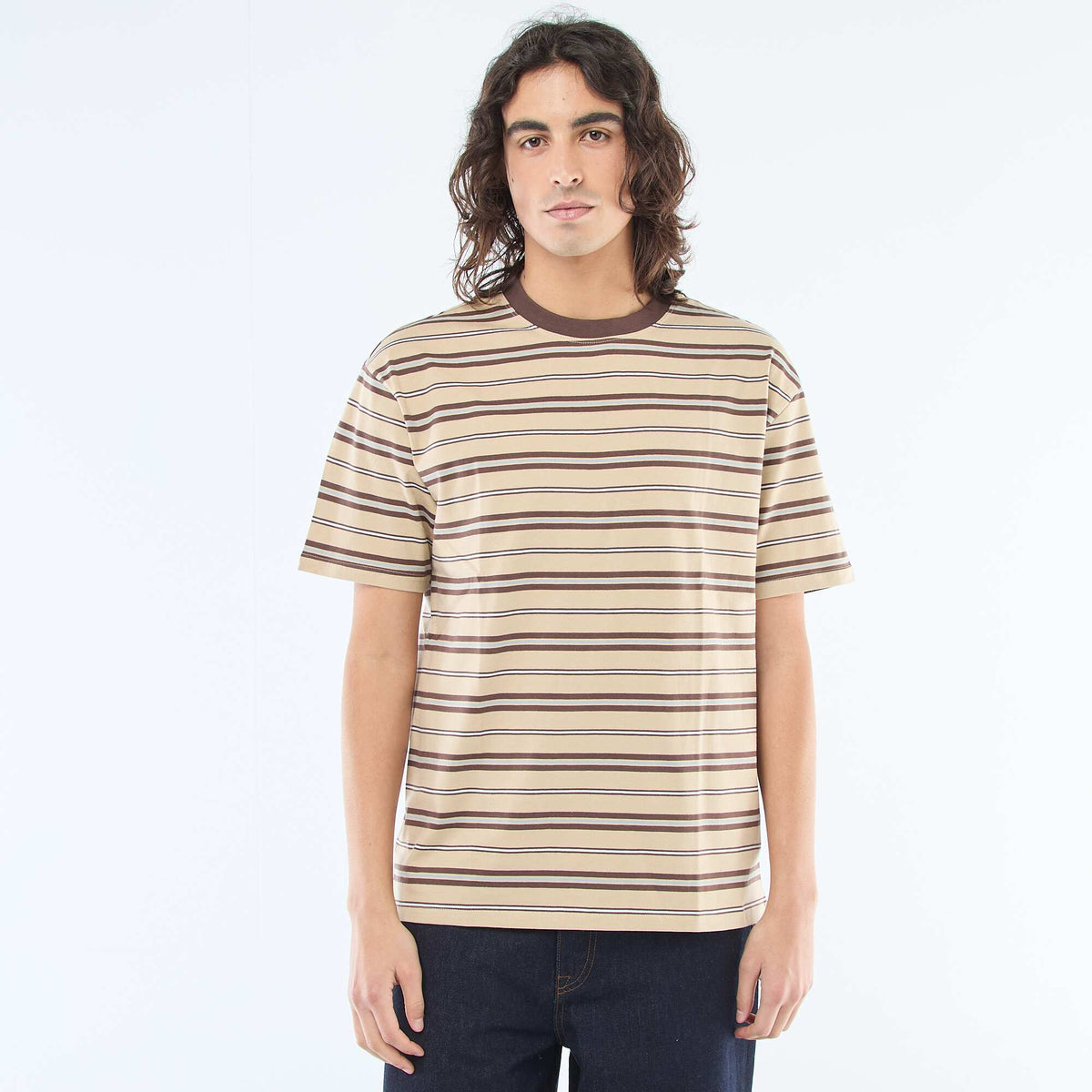 Camiseta básica de rayas BEIGE