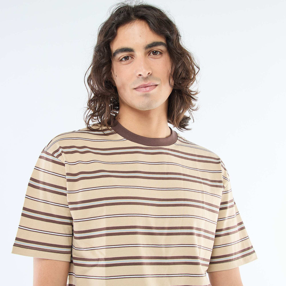Camiseta básica de rayas BEIGE