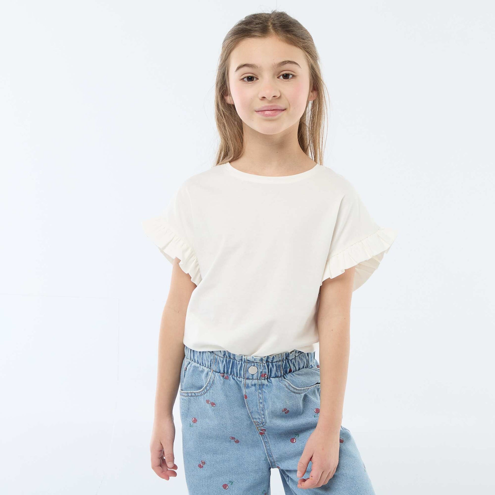 Camiseta con mangas con volantes BLANCO